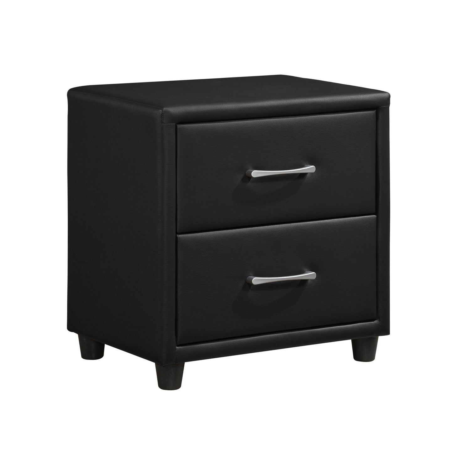 Contemporary Durable Black Faux Leather Covering 1pc Nightstand of Drawers Silver Tone Bar Pulls Stylish Furniture