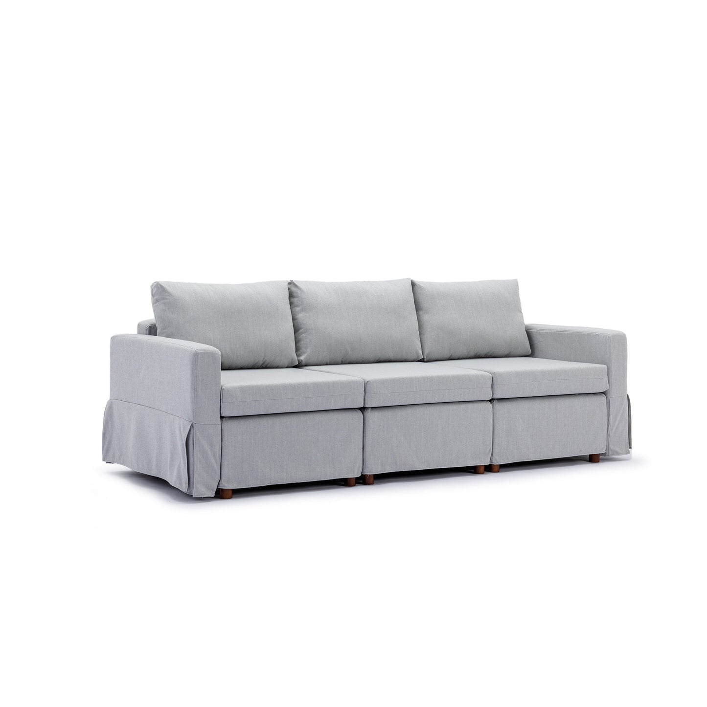 Light Grey Sectional Sofa with Ottoman and Removable/Washable Cushions