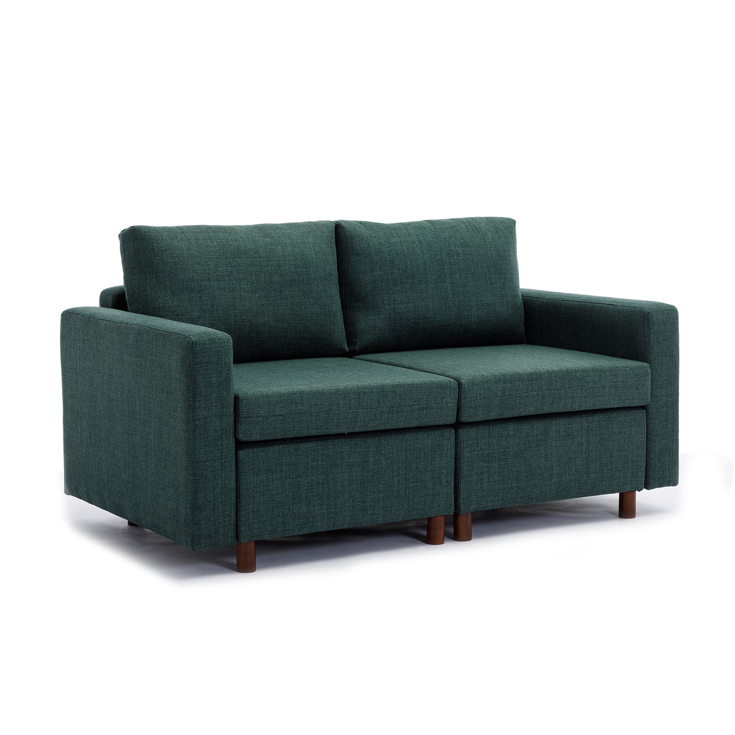 2-Seater Modular Sectional Sofa Set with 2 Ottoman, Non-Removable Cushions, Green