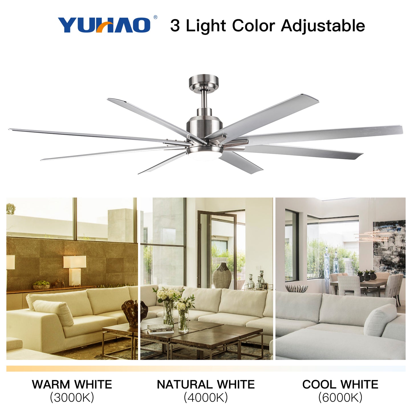 72 Smart Ceiling Fan with Silver Blades and LED Light Kit in Brushed Nickel Finish