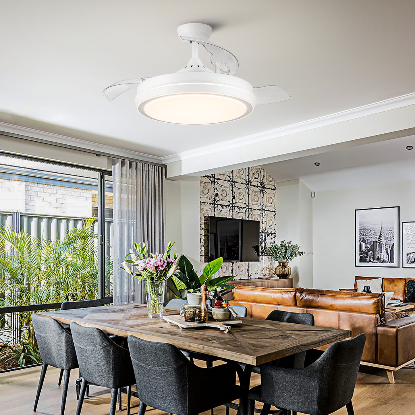 42-inch Ceiling Fan with White Frame and Remote Control