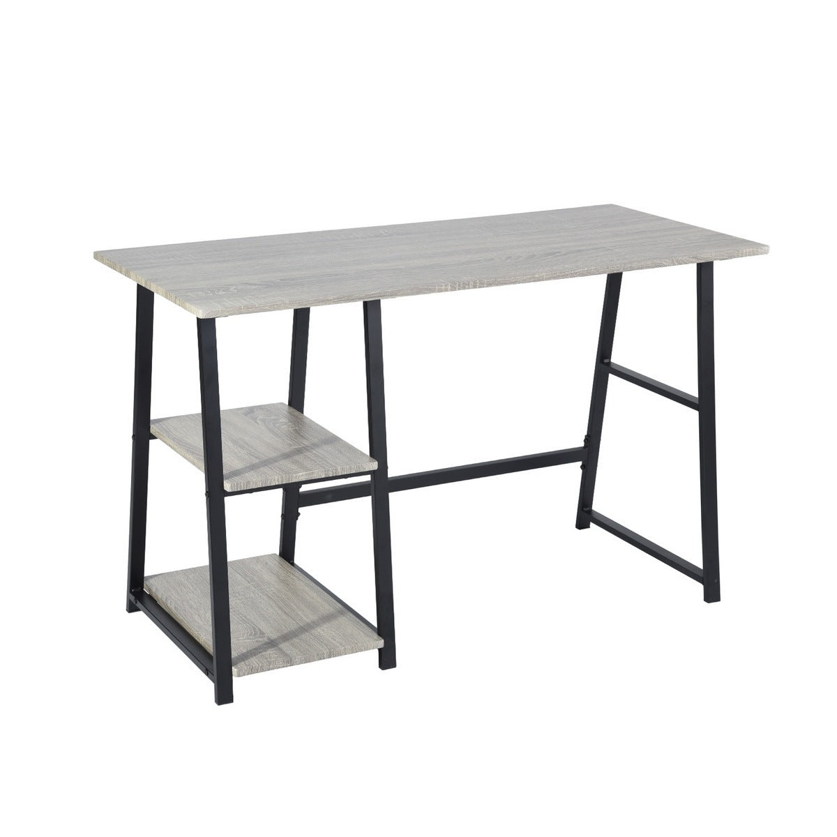 Adjustable Wooden Desk with 2 Open Shelves - GREY & BLACK