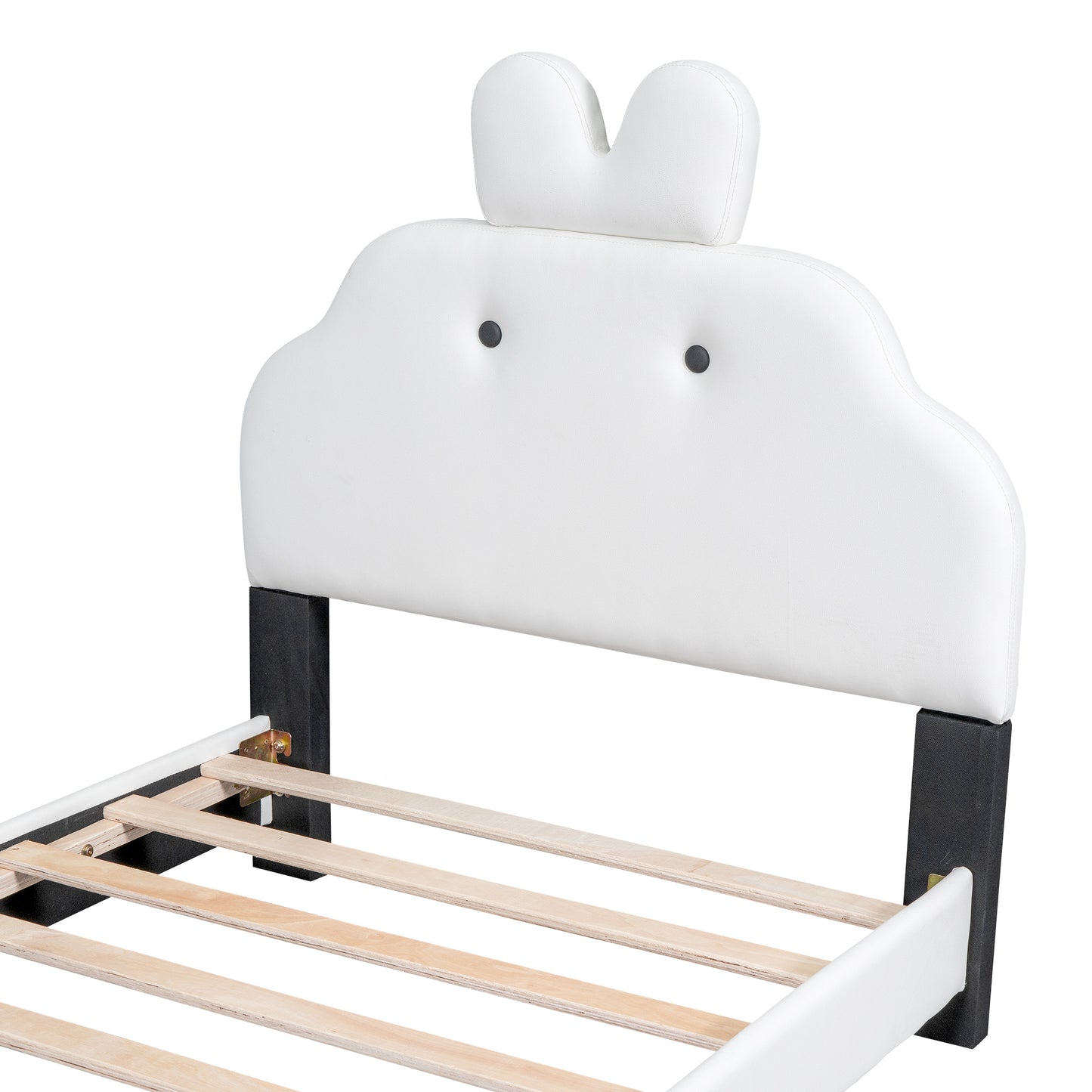 Twin Size Upholstered Platform Bed with Cartoon Headboard and Footboard, White+Pink