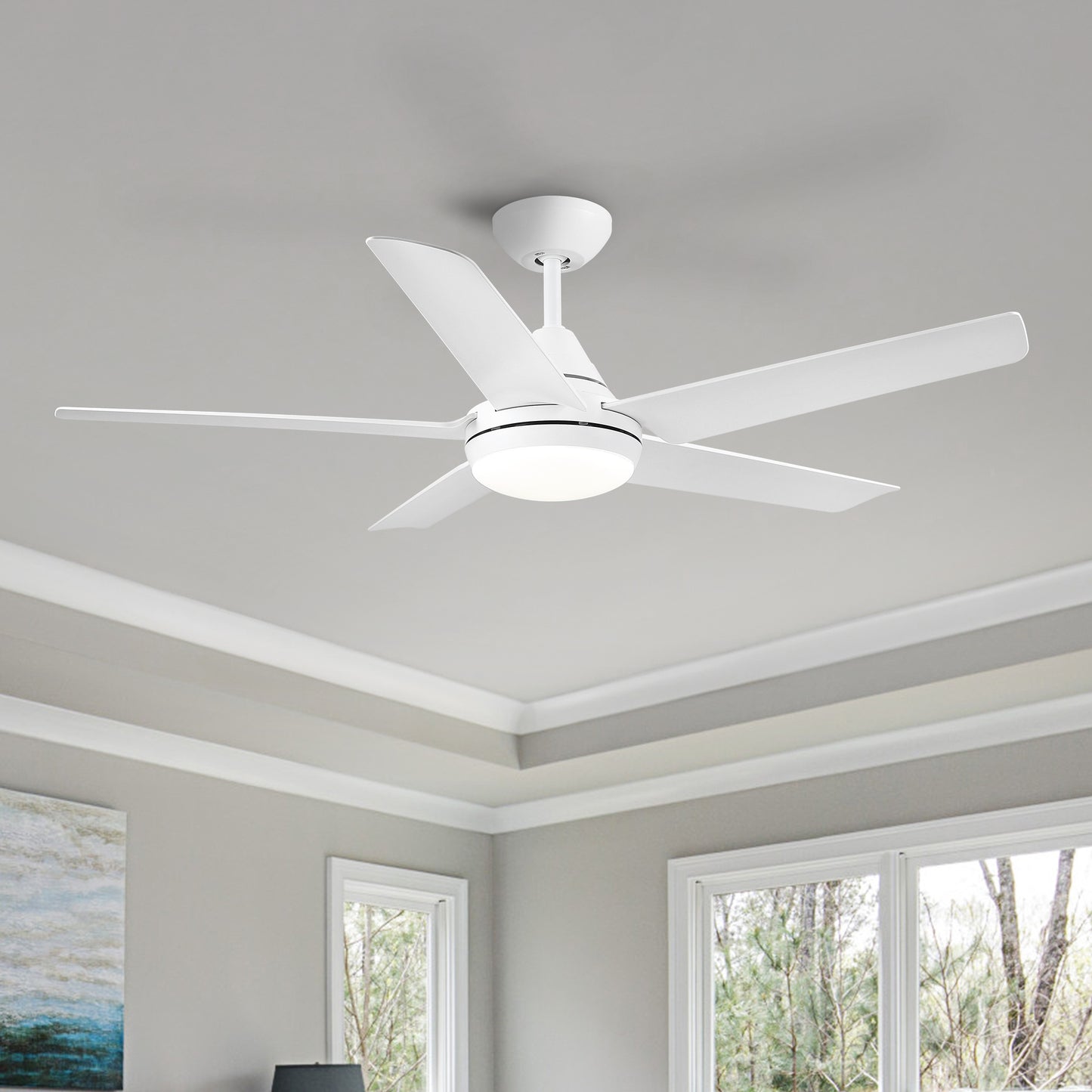 48-Inch YUHAO Integrated LED Ceiling Fan with White ABS Blade