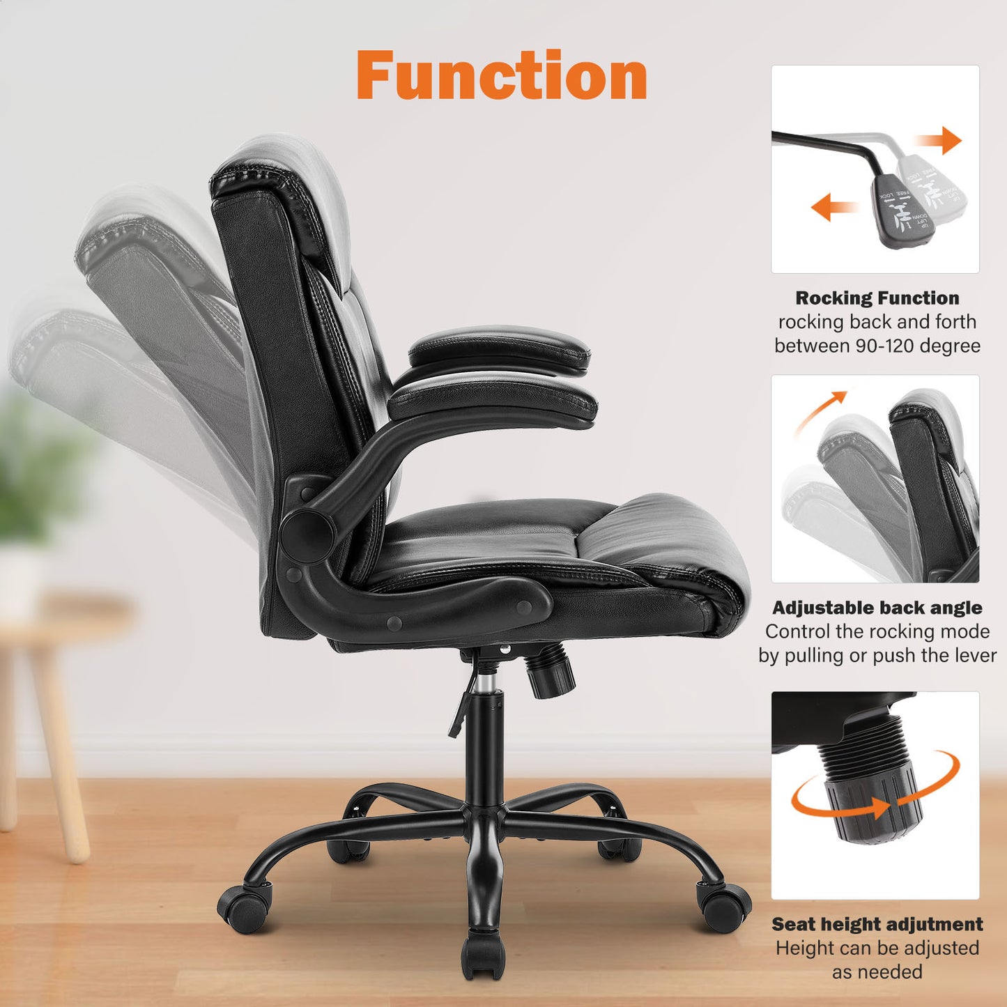 Sweetcrispy Mid Back Computer Desk Office Chair Leather Executive Office Chair