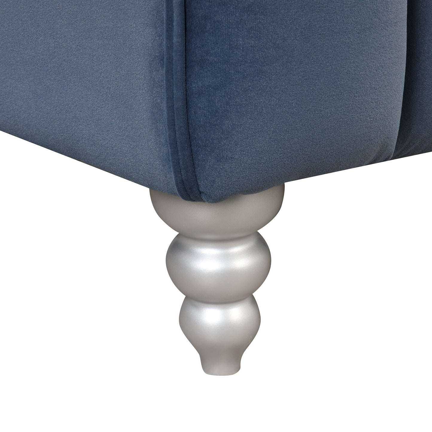 89 Modern Blue Upholstered Sofa with Tufted Backrest and Solid Wood Legs