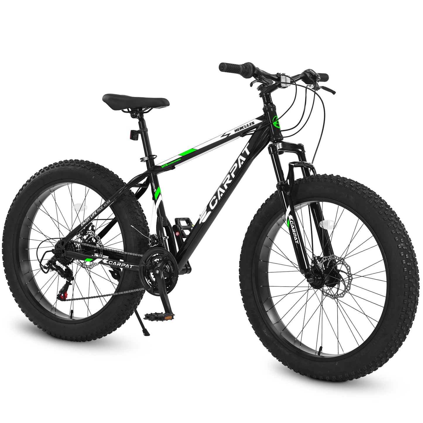 S26109  Elecony 26 Inch Fat Tire Bike Adult/Youth Full Shimano 21 Speed Mountain Bike, Dual Disc Brake, High-Carbon Steel Frame, Front Suspension, Mountain Trail Bike, Urban Commuter City Bicycle