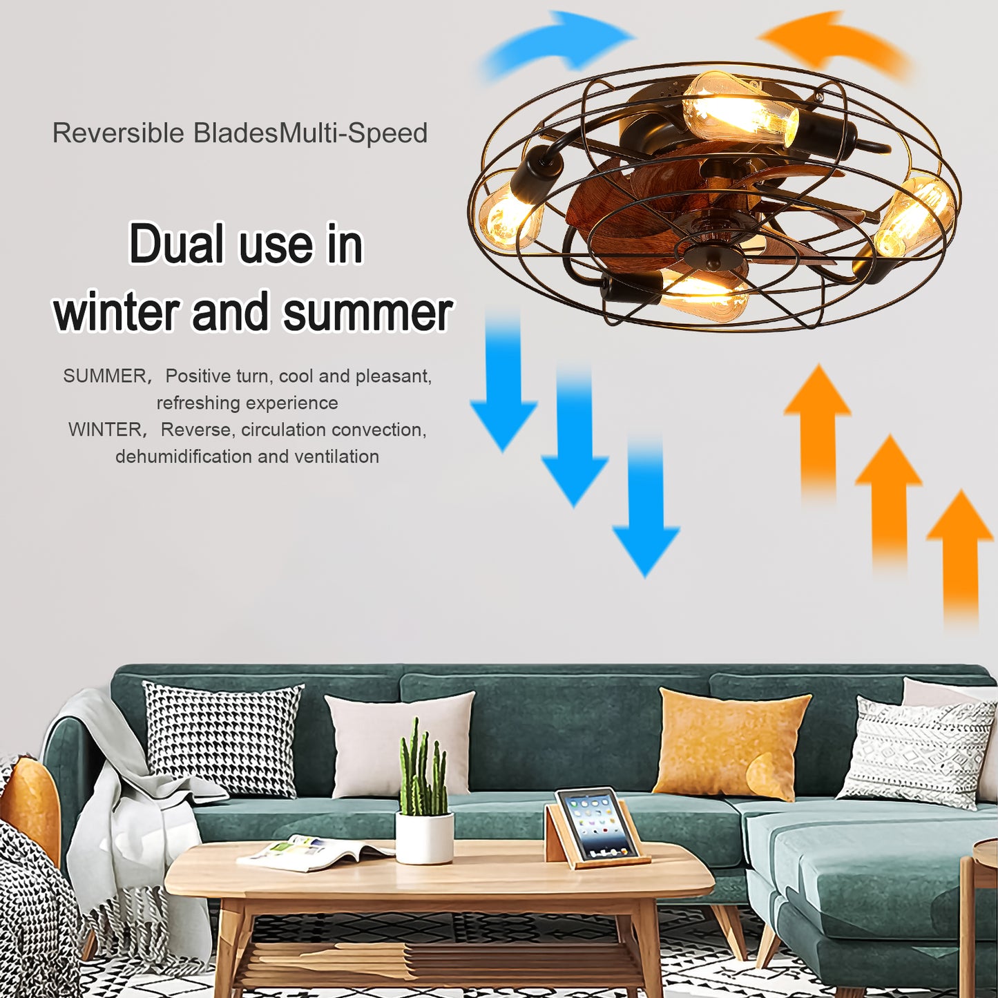 Modern Caged Ceiling Fan with Light and Remote Control