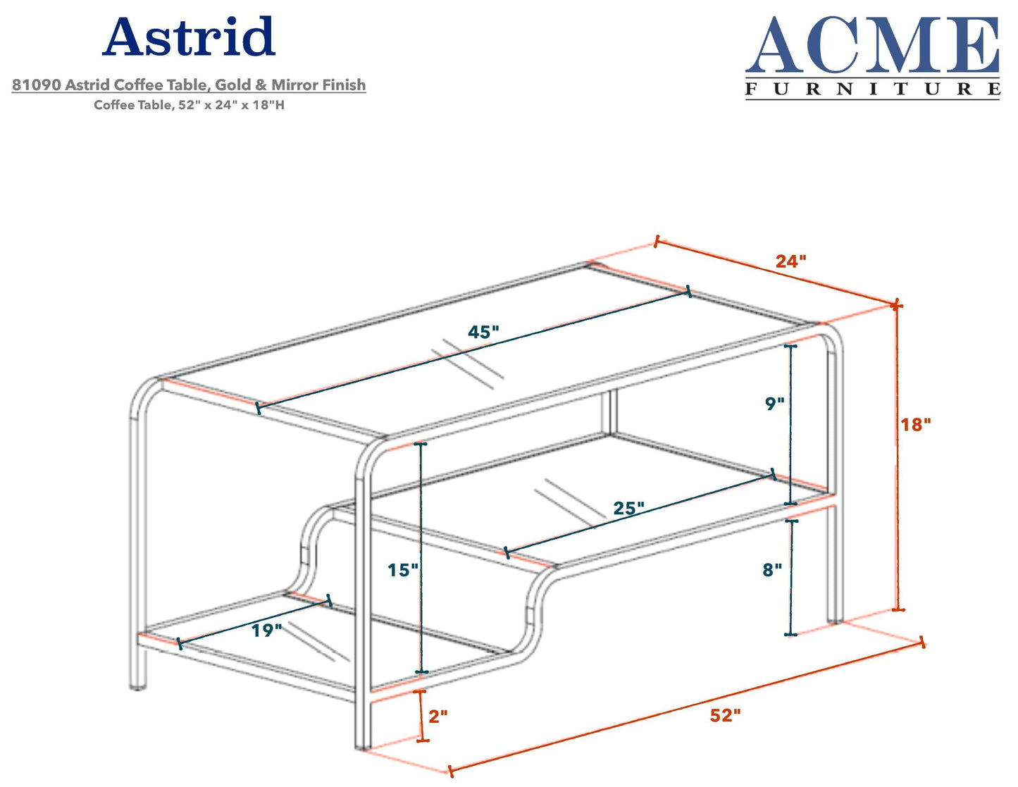 Gold and Mirror Astrid Coffee Table 81090