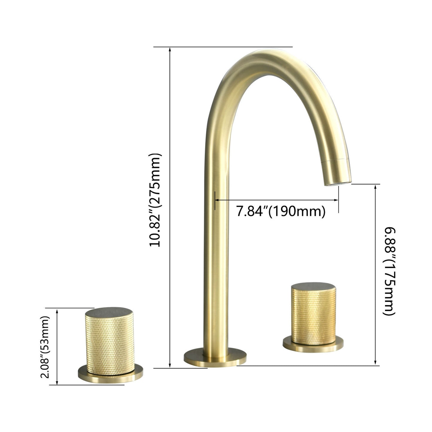 Golden Brushed Two Handles Widespread 8 Inch Bathroom Faucet