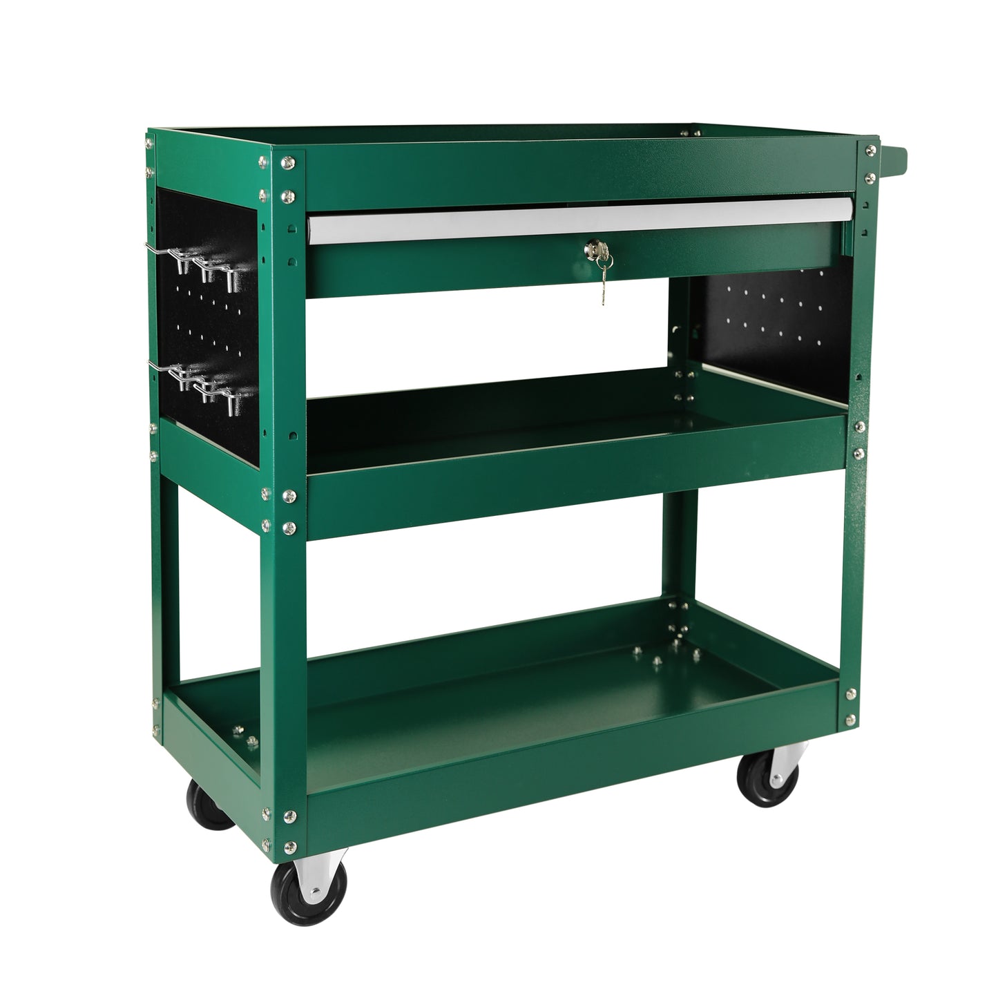 3 Tier Rolling Tool Cart, Heavy Duty Utility Cart Tool Organizer with Storage Drawer, Industrial Commercial Service Tool Cart for Mechanics, Garage, Warehouse & Repair Shop