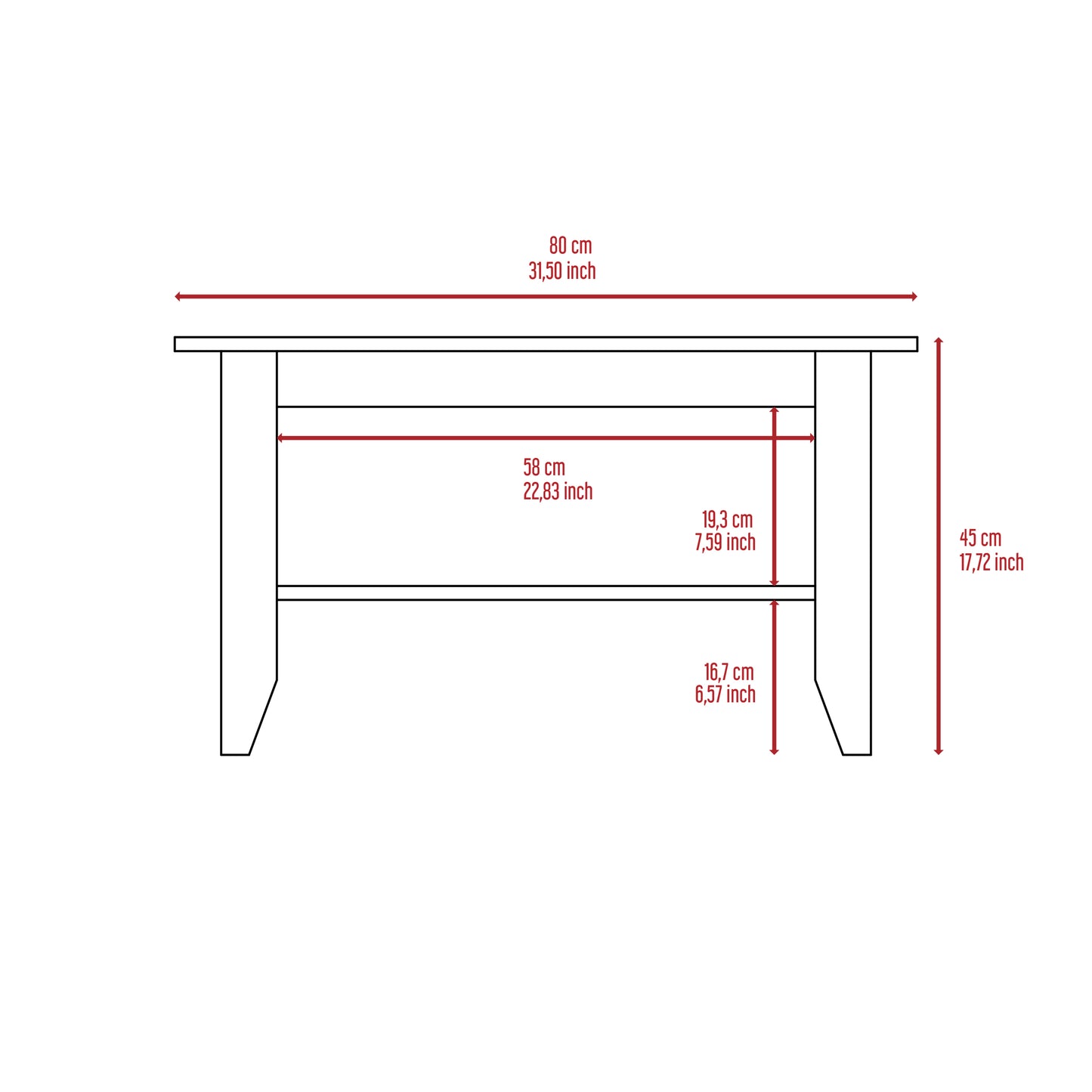 Sleek Black Coffee Table with One Shelf and Four Legs