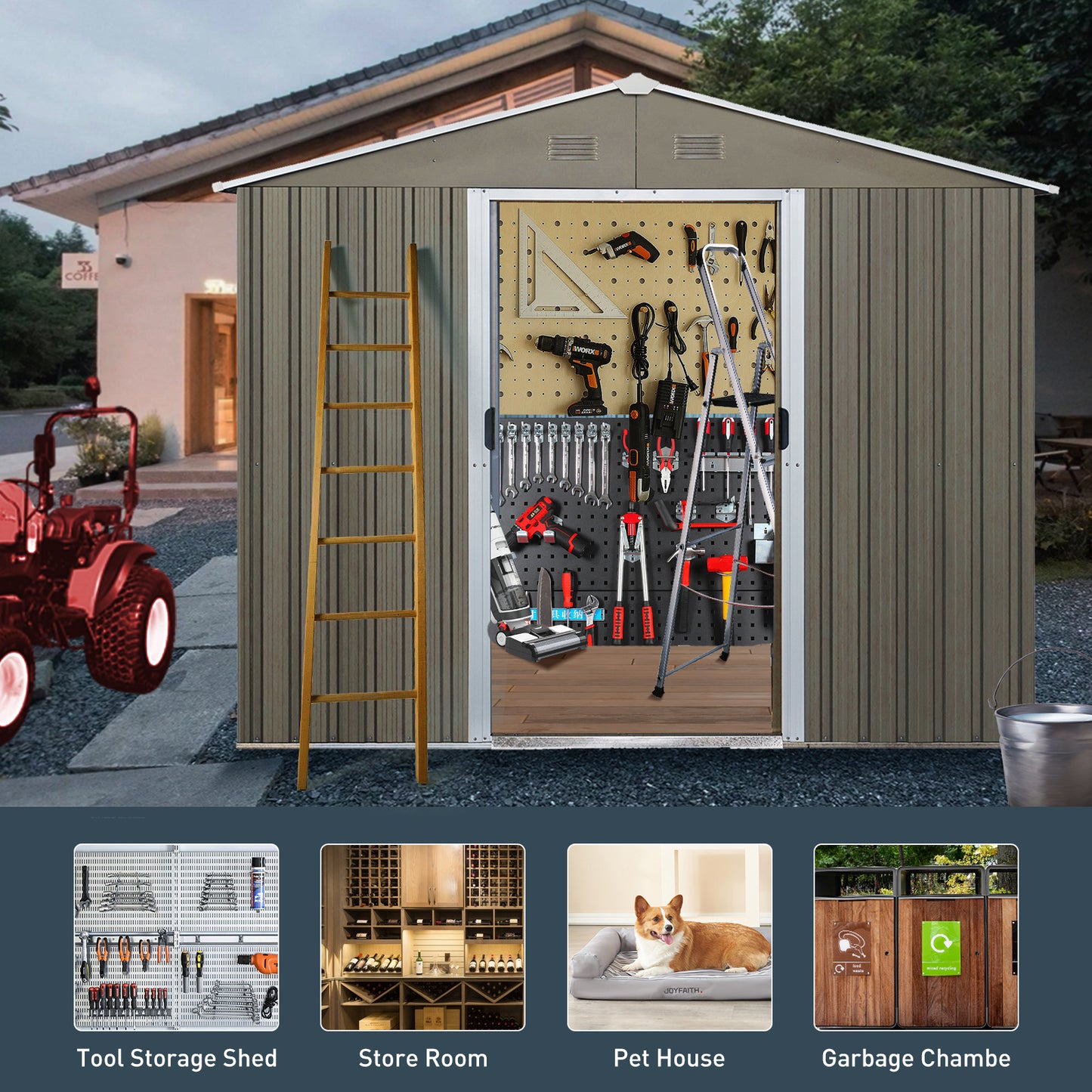 6ft x 8ft Outdoor Metal Storage Shed with Window Grey