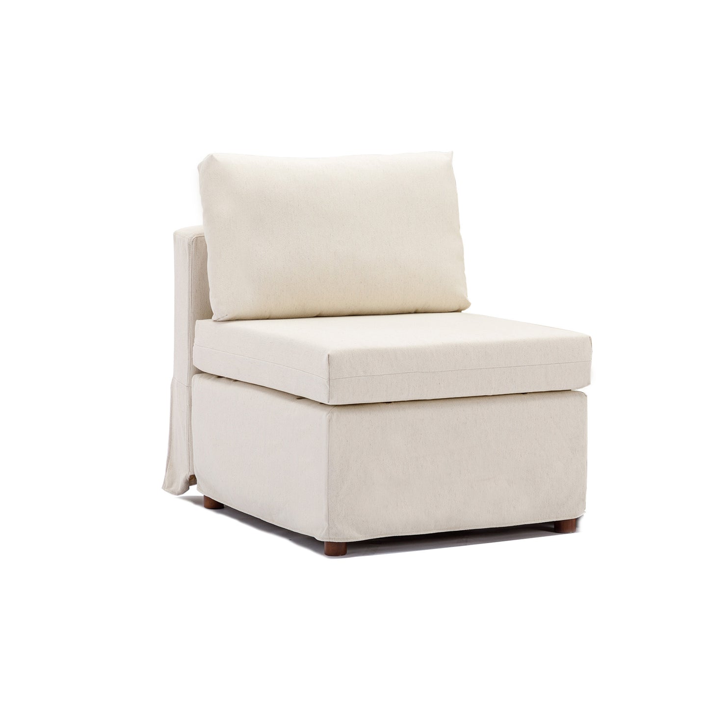 Cream 2-Seat Sectional Sofa with Ottoman and Washable Cushions