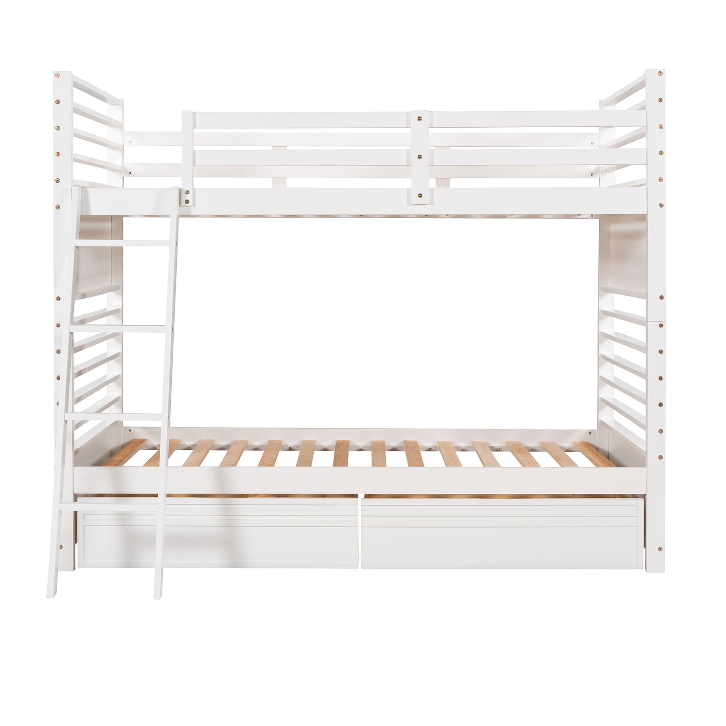 White Twin Bunk Bed with Two Underbed Drawers for Space-Saving Sleepovers