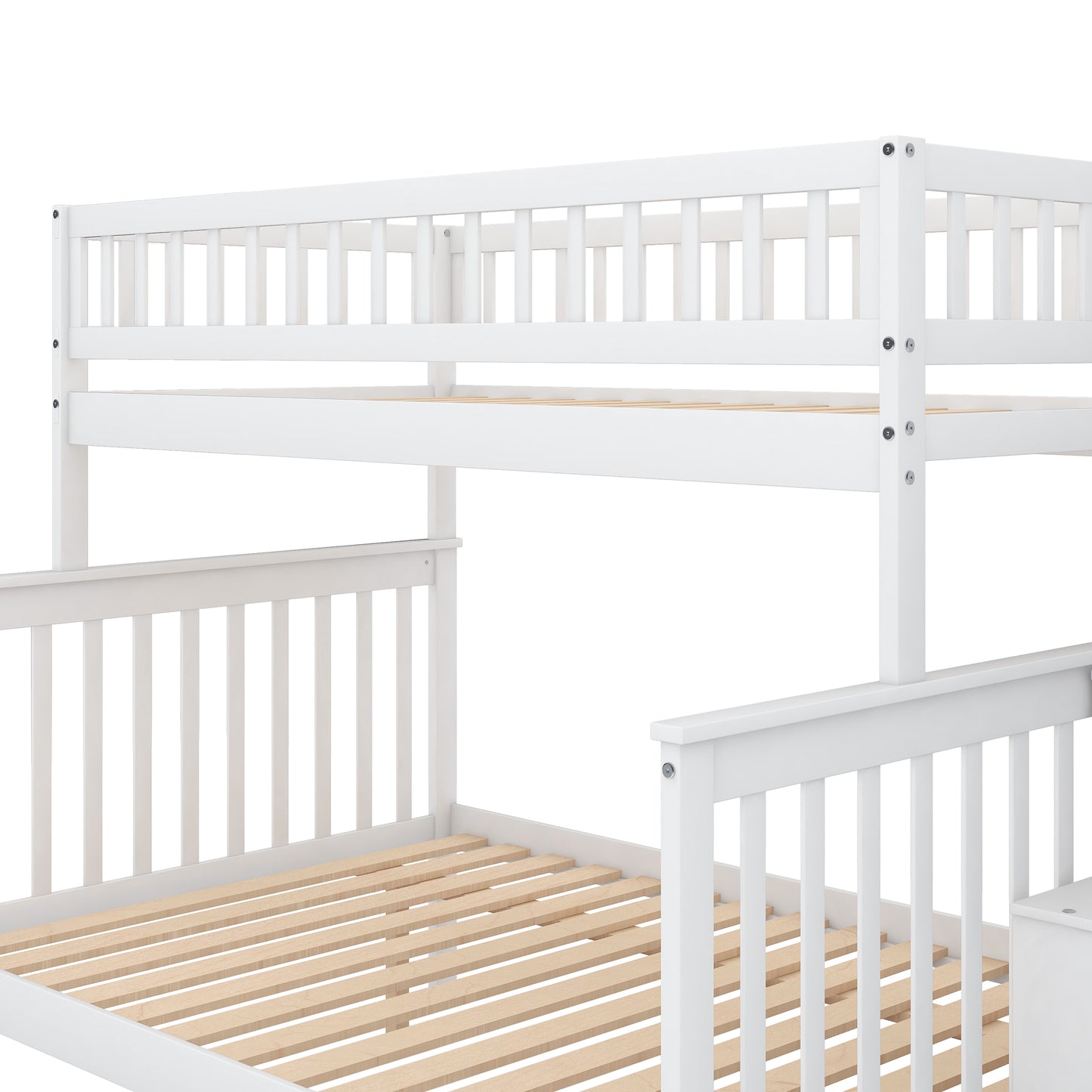 White Twin over Full Bunk Bed with Trundle and Staircase for Shared Sleeping Spaces