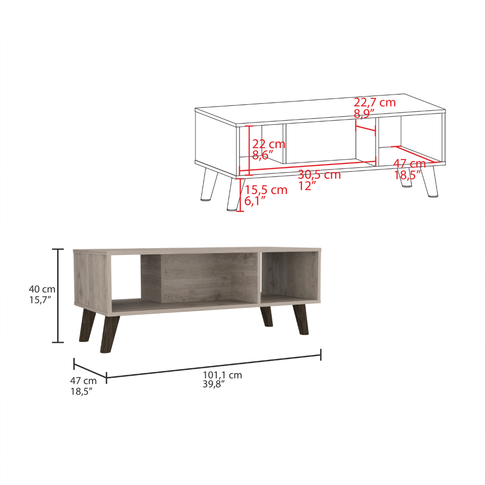 Elevate Light Gray Coffee Table with Open Shelves