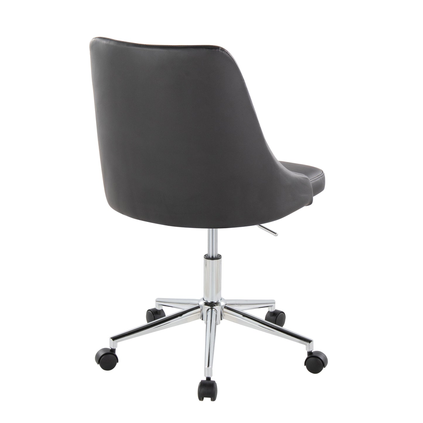 Marche Contemporary Swivel Task Chair with Casters in Chrome Metal and Black Faux Leather by LumiSource