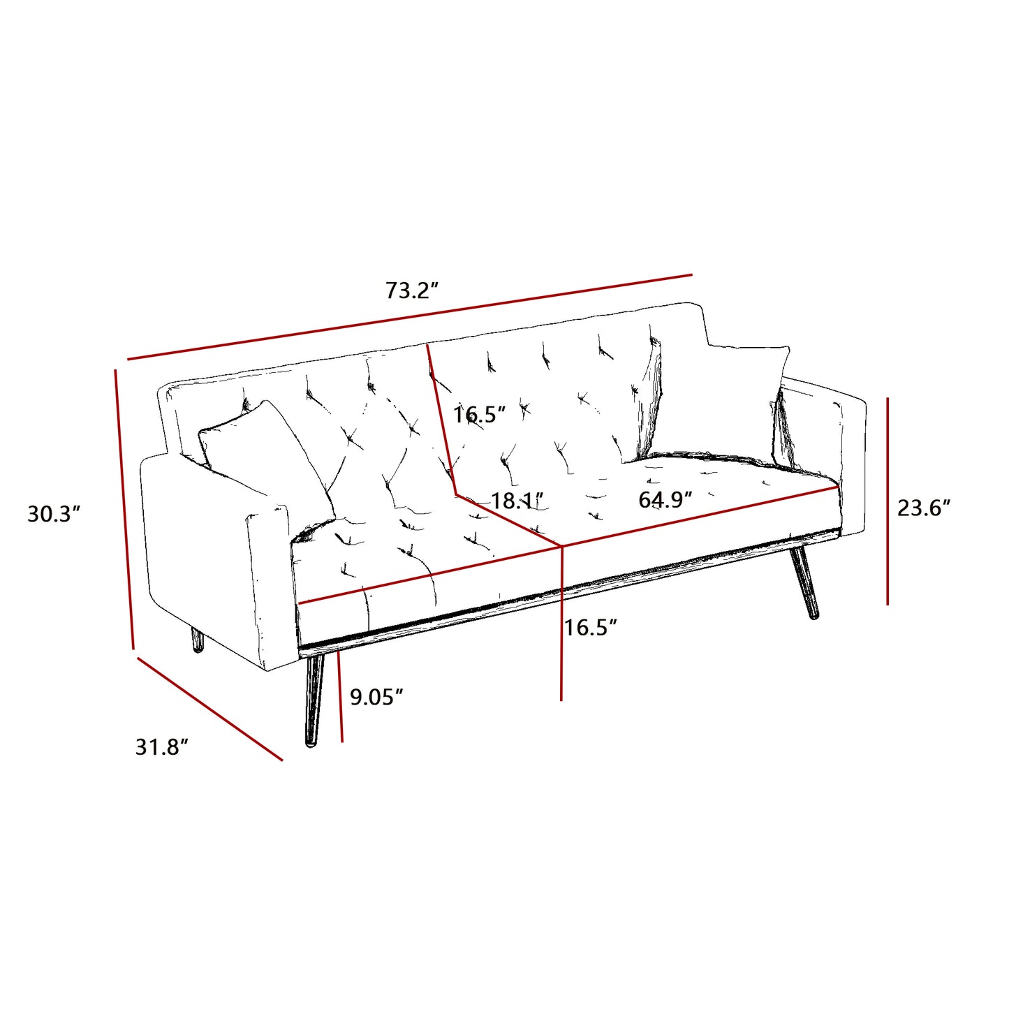 BLACK Convertible Folding Futon Sofa Bed , Sleeper Sofa Couch for Compact Living Space.