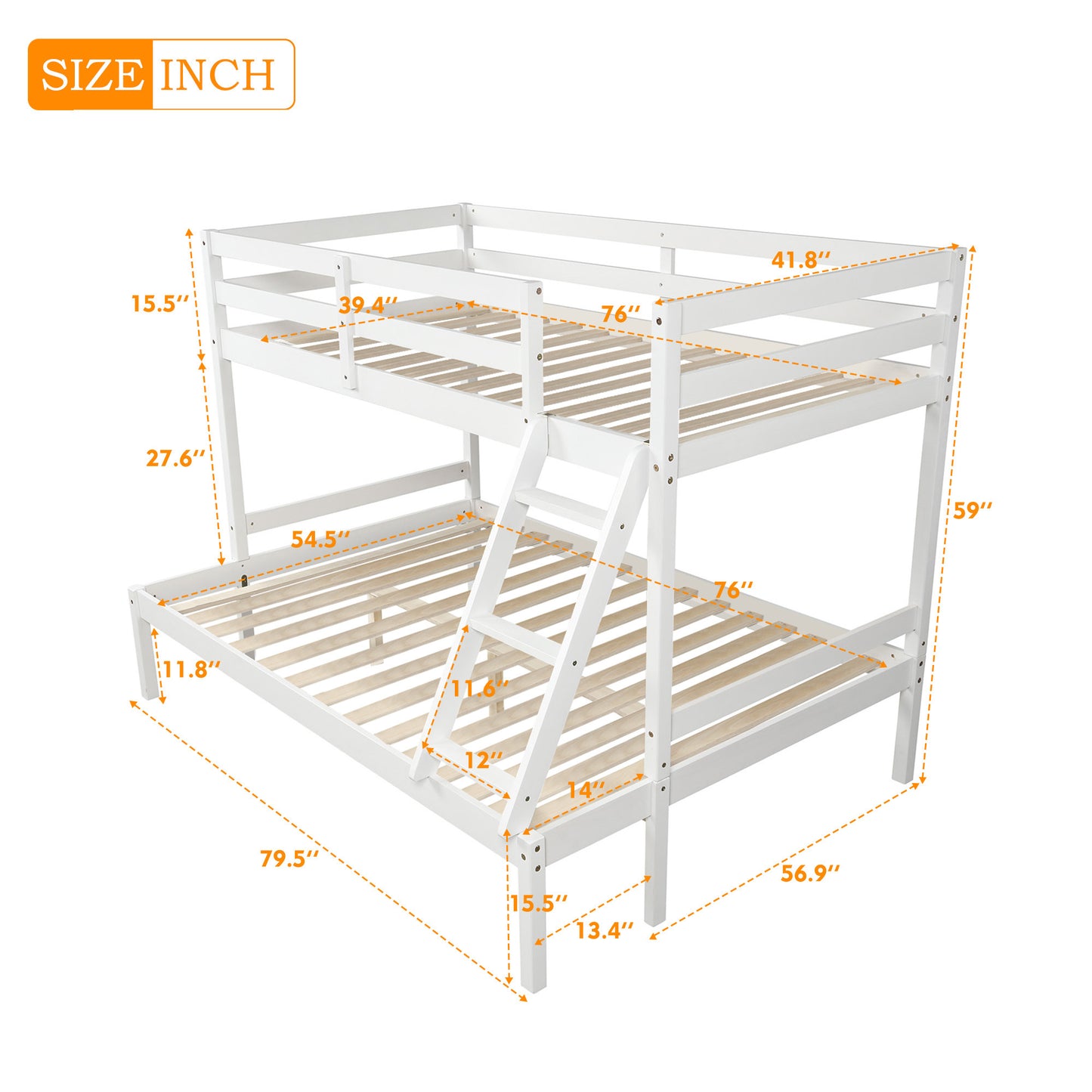 White Twin Over Full Bunk Bed with Versatile Design