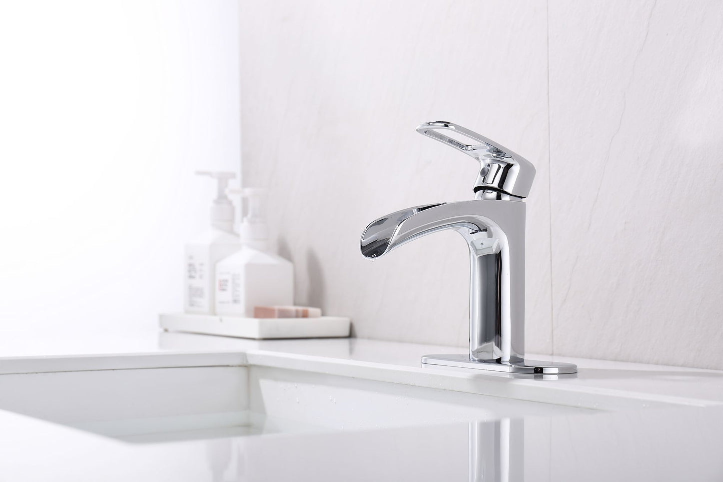 Waterfall Bathroom Faucet with Matte Black Finish and Drip-Free Valve