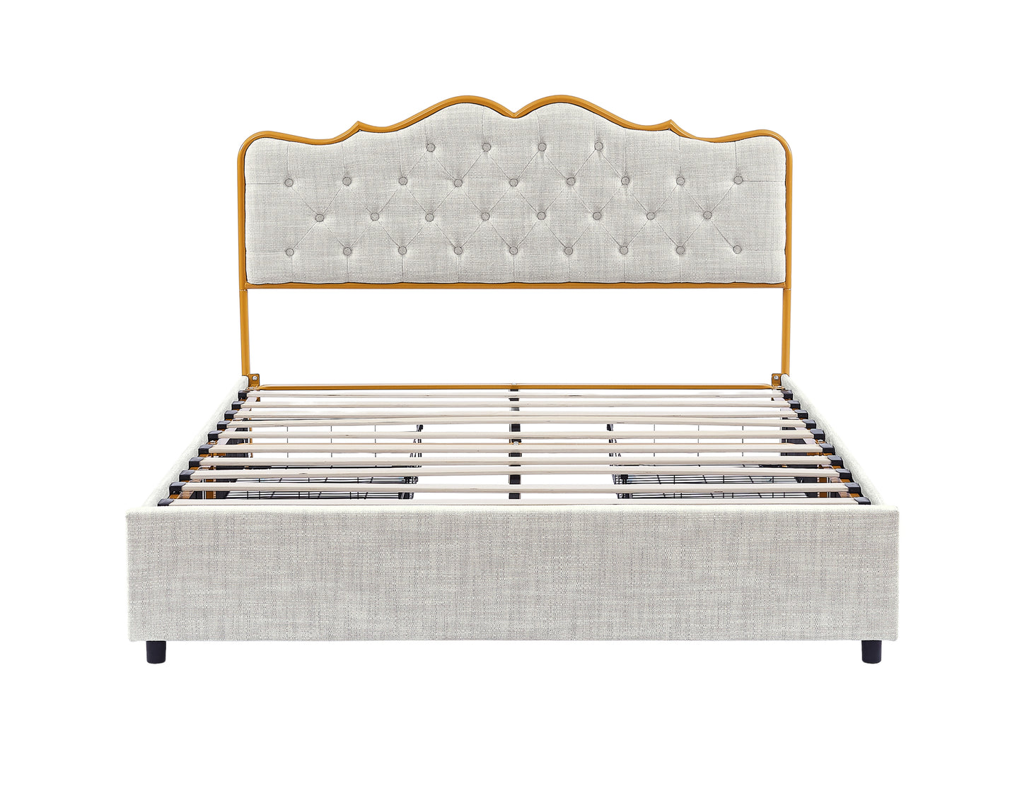 Classic steamed bread shaped backrest, metal frame, solid wood ribs, with four storage drawers, sponge soft bag, comfortable and elegant atmosphere, light gray, Queen- size, Q sleeping bed