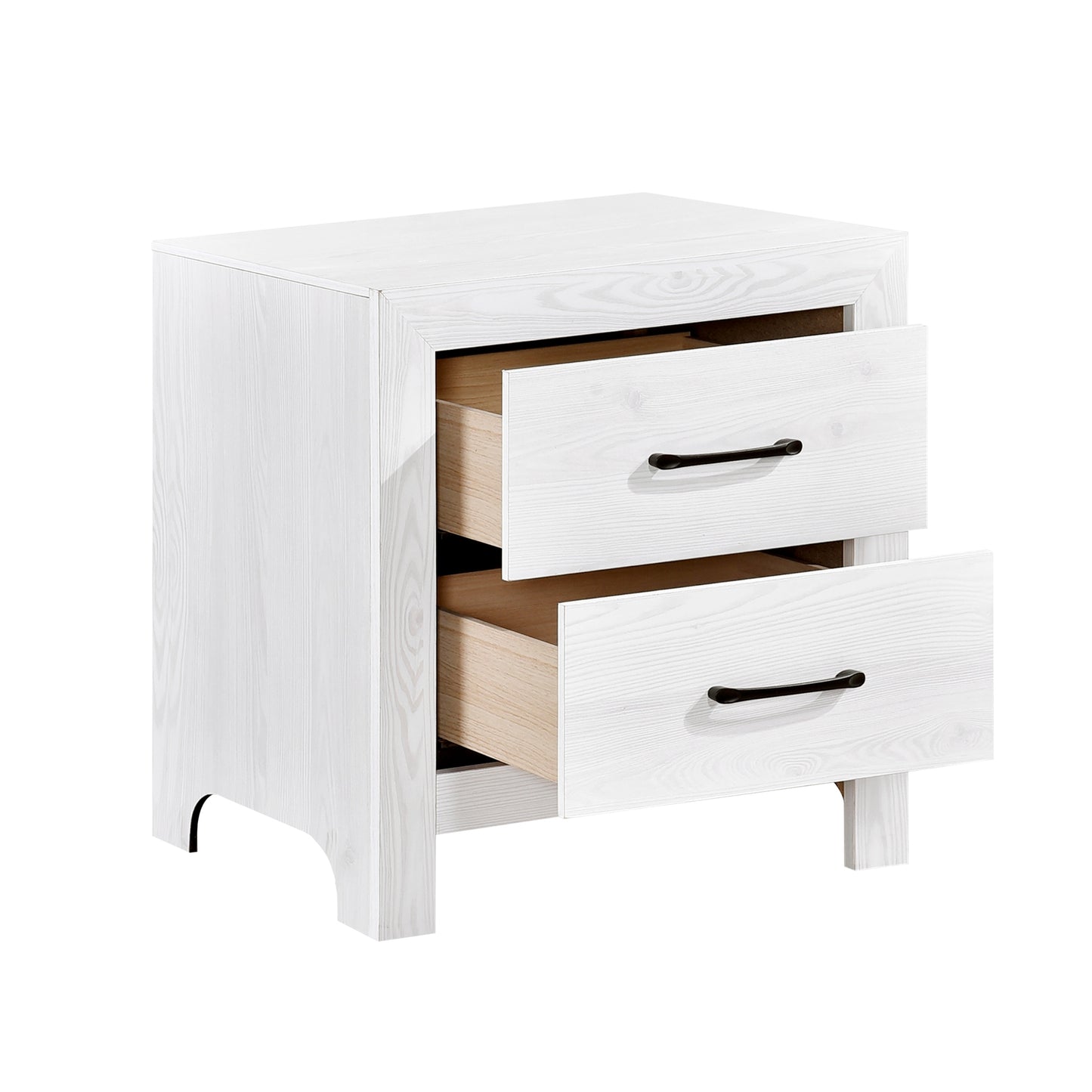 Modern White Finish 1pc Nightstand of 2x Drawers Black Hardware Wooden Bedroom Furniture