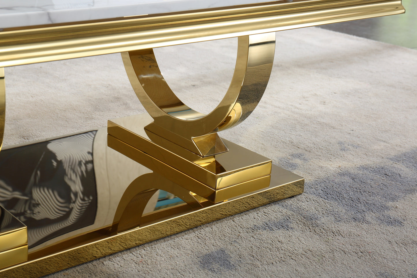 Elegant White Marble Coffee Table with Gold Mirrored Stainless Steel Base