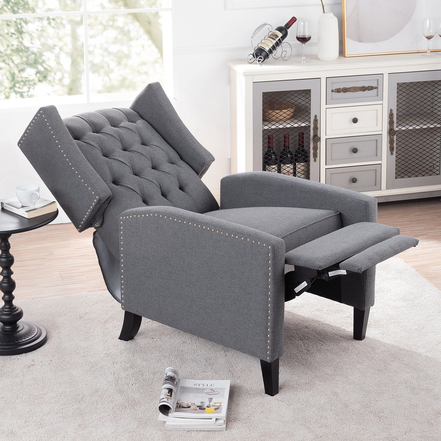 27.16 Inch Grey Fabric Wing Chair Recliner with Adjustable Backrest