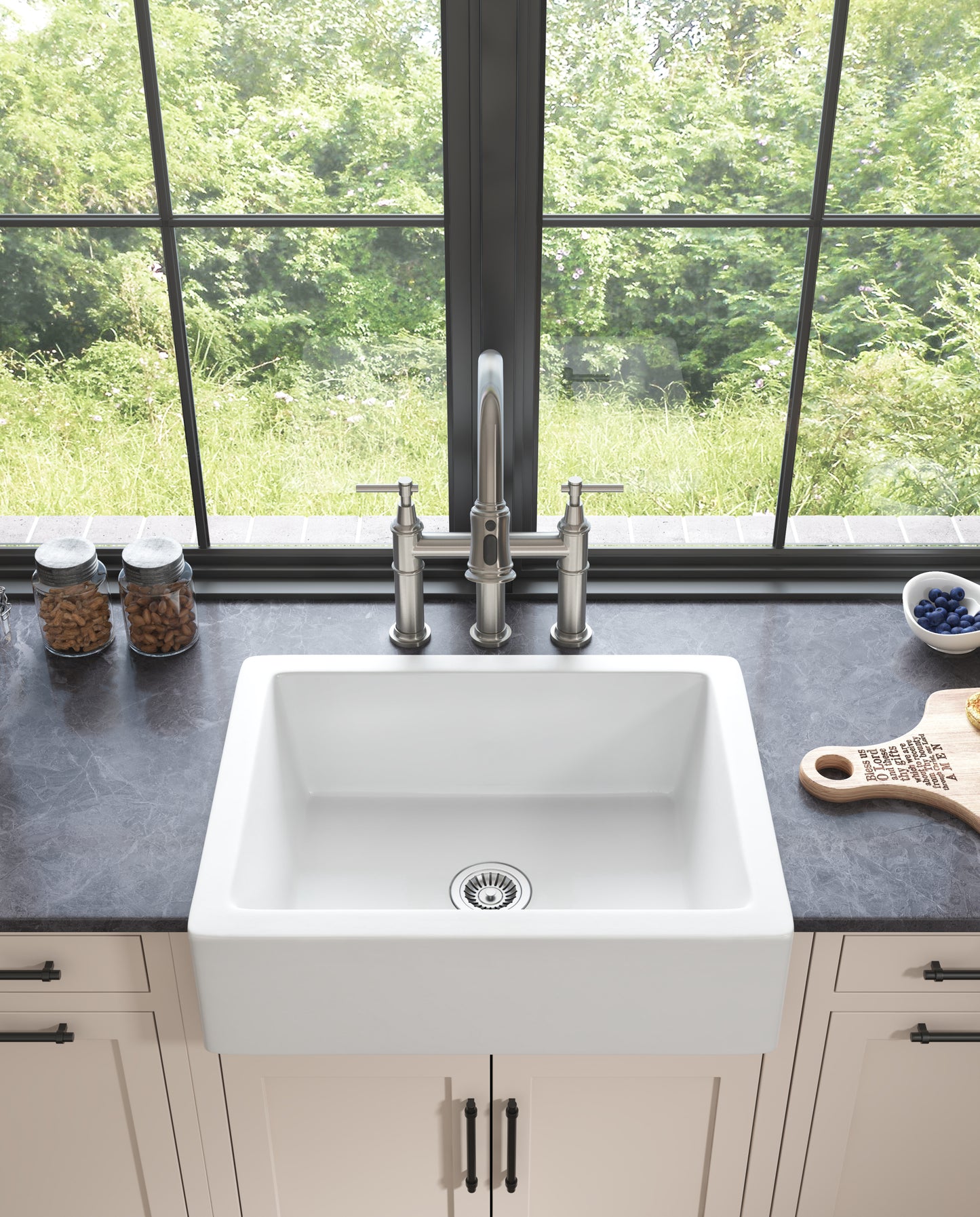 White Ceramic Farmhouse Kitchen Sink with Modern Design