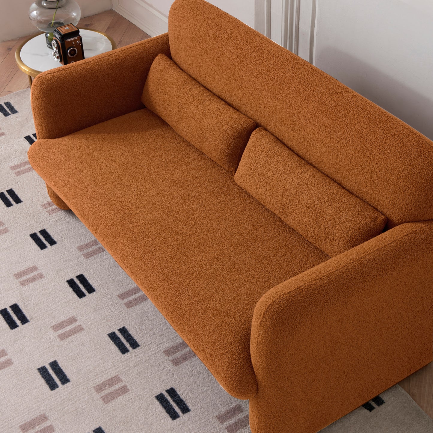 Comfortable Dark Orange Lamb Fleece Sofa with Support Pillow