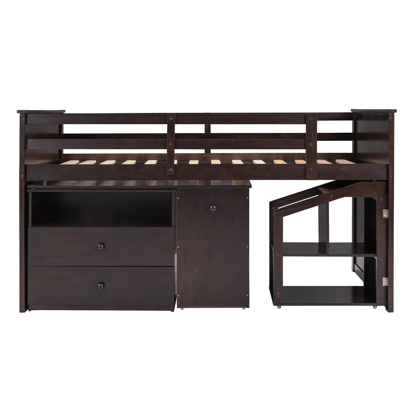 Loft Bed Low Study Twin Size Loft Bed With Storage Steps and Portable,Desk,Espresso(: LT000101AAP)