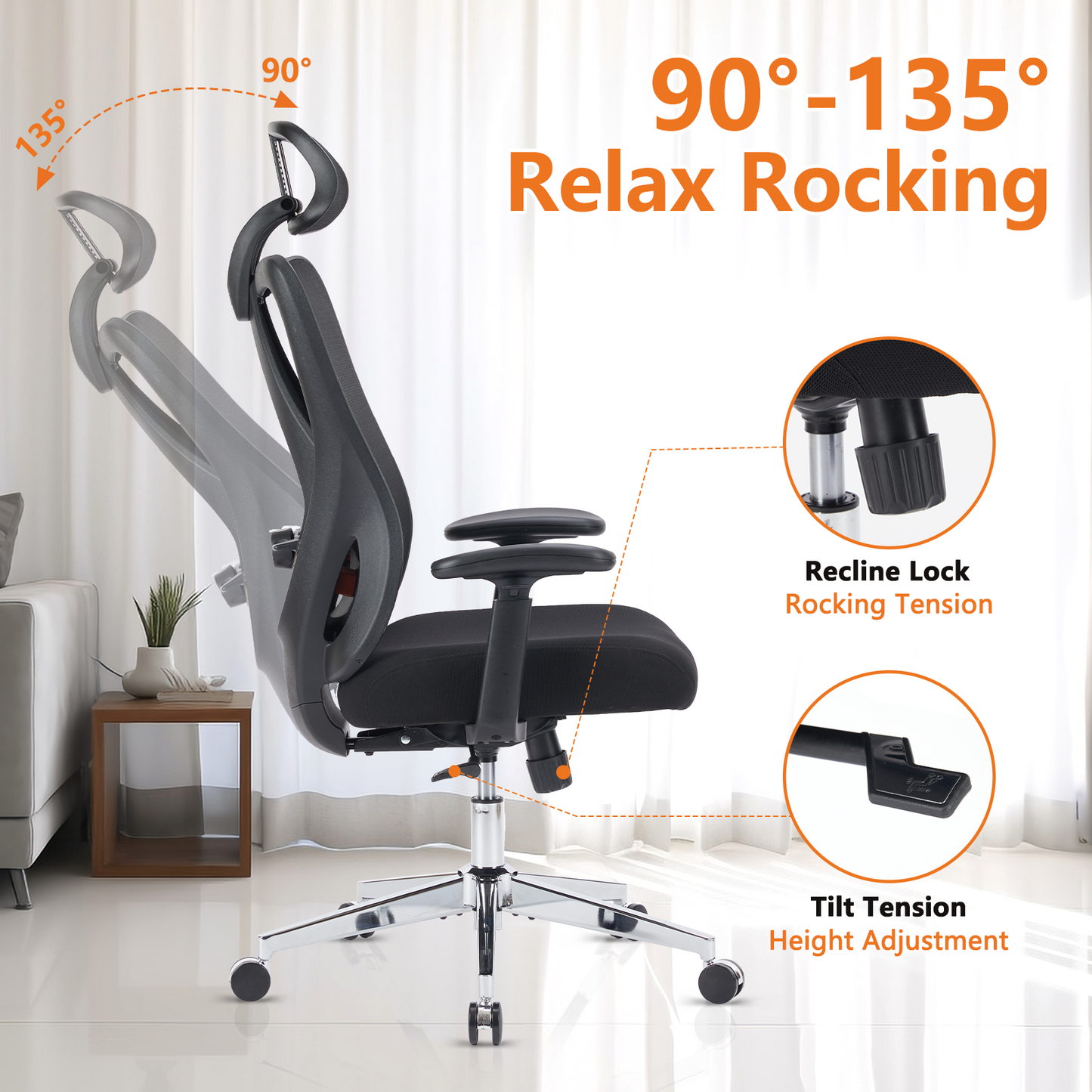 Sweetcrispy High Back Ergonomic Office Chair Adjustable Headrest and Waistrest Mesh Desk chair