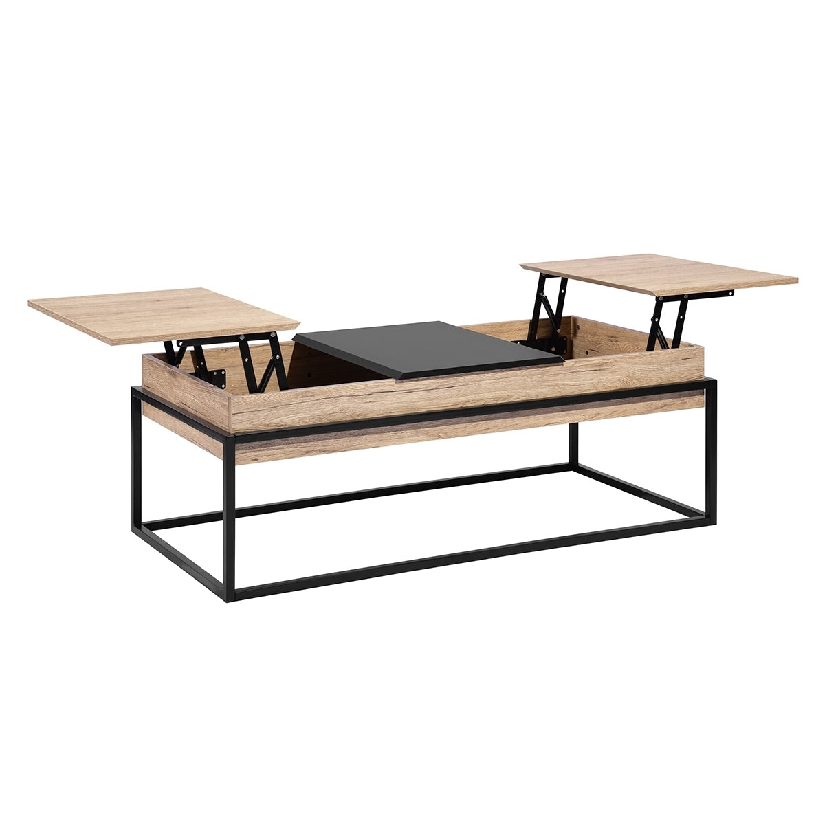 Adjustable Lift Top Coffee Table with Hidden Compartments, Metal and Wood Storage Table