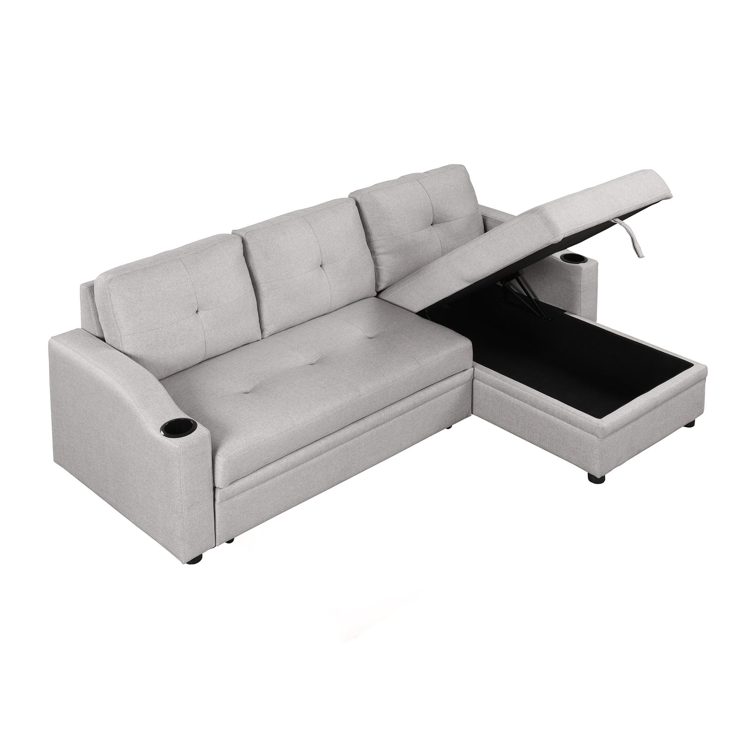 Orisfur Pull Out Sofa Bed with Storage Chaise and Cup Holder