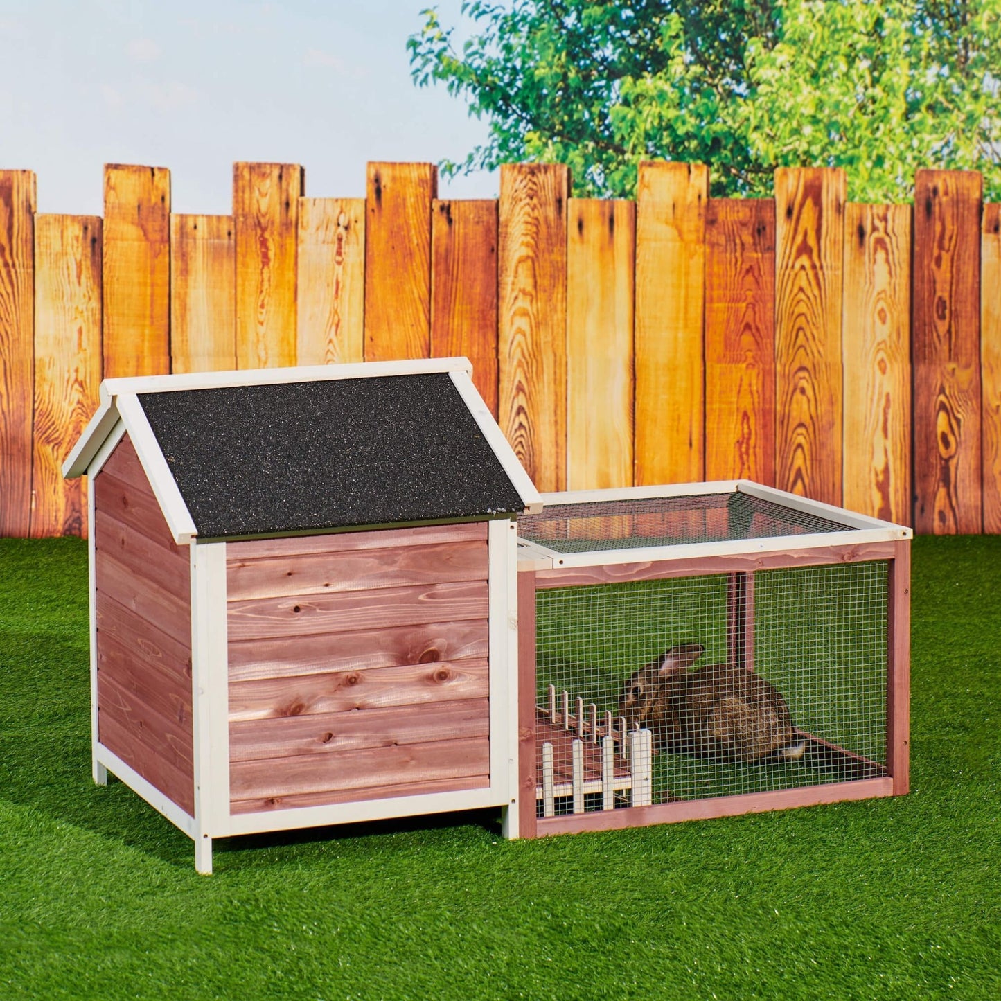 Wooden Rabbit Chicken Bunny Hutch Cage White Picket Fence