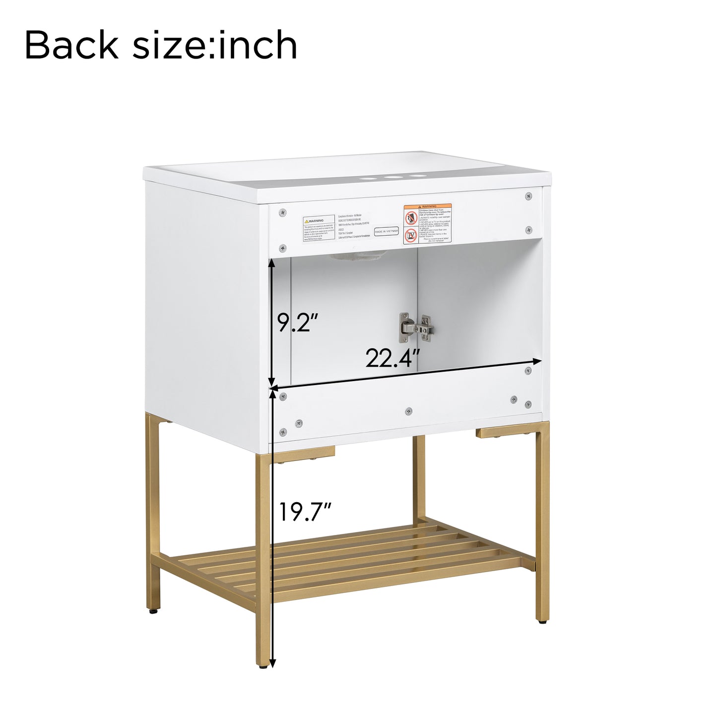 24" Bathroom Vanity with Sink, Bathroom Vanity Cabinet with Two Doors and Gold Metal Frame, Open Storage Shelf, White