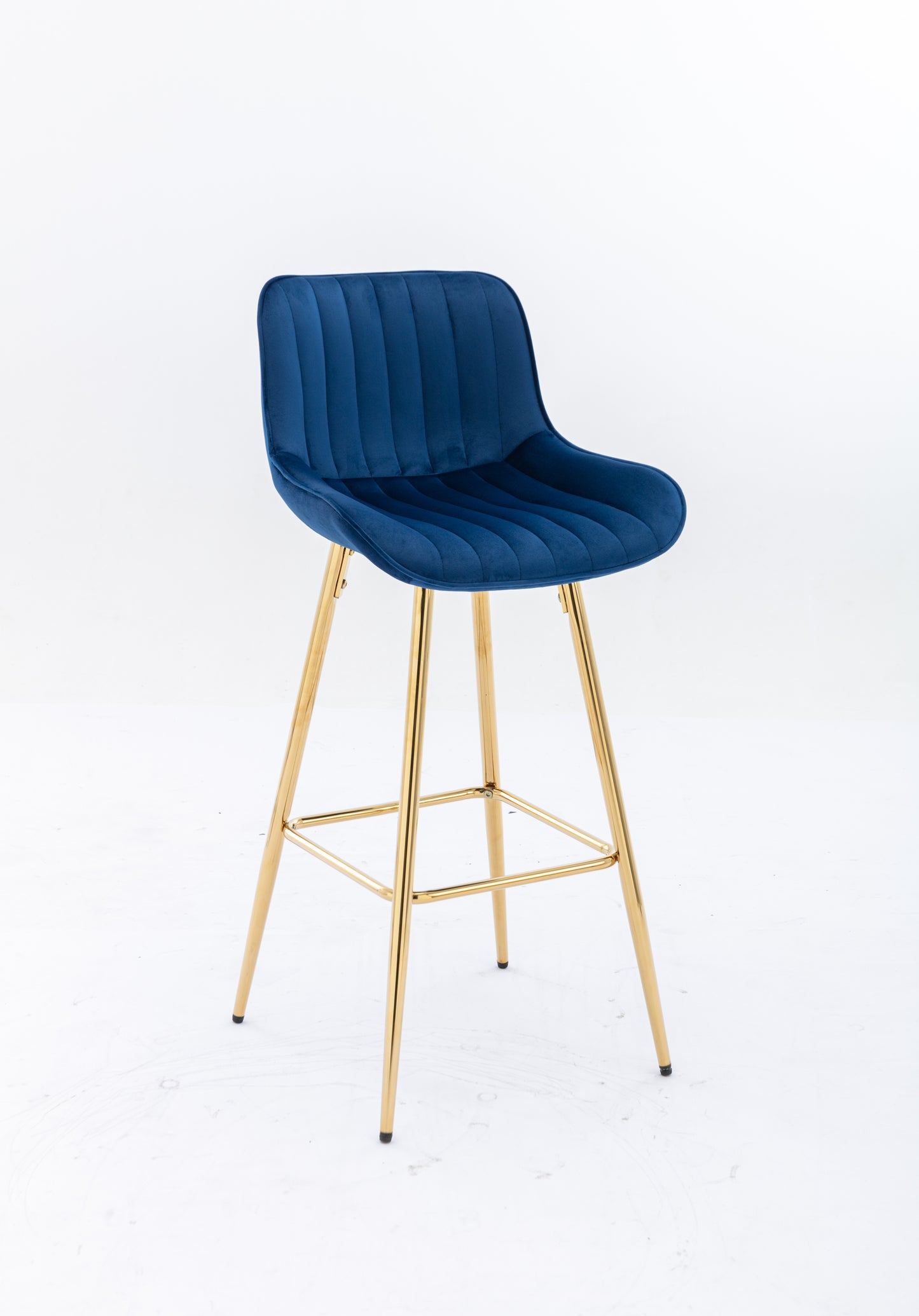 30 inch Set of 2 Bar Stools,with Chrome Footrest Velvet Fabric Counter Stool Golden Leg Simple High Bar Stool,BLUE