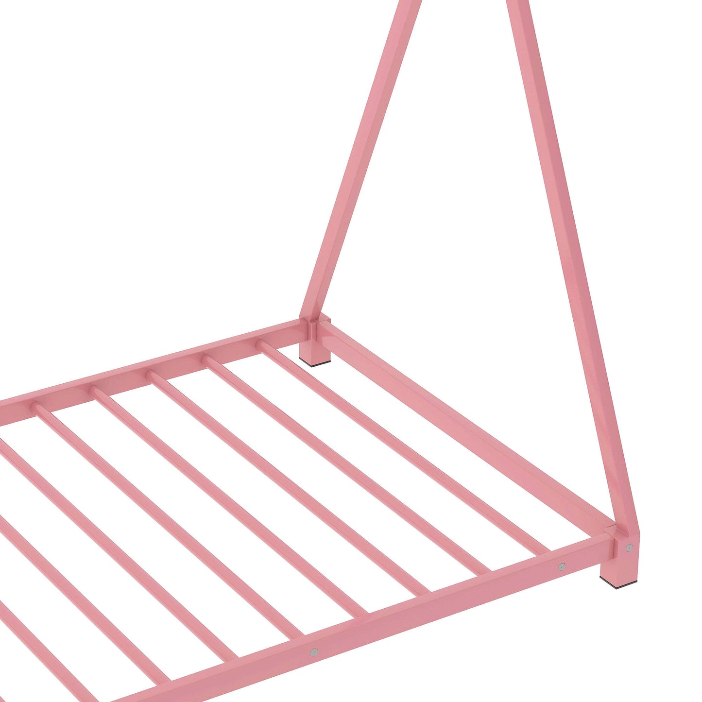 Metal Twin Size House Platform Bed with Triangle Structure, Pink