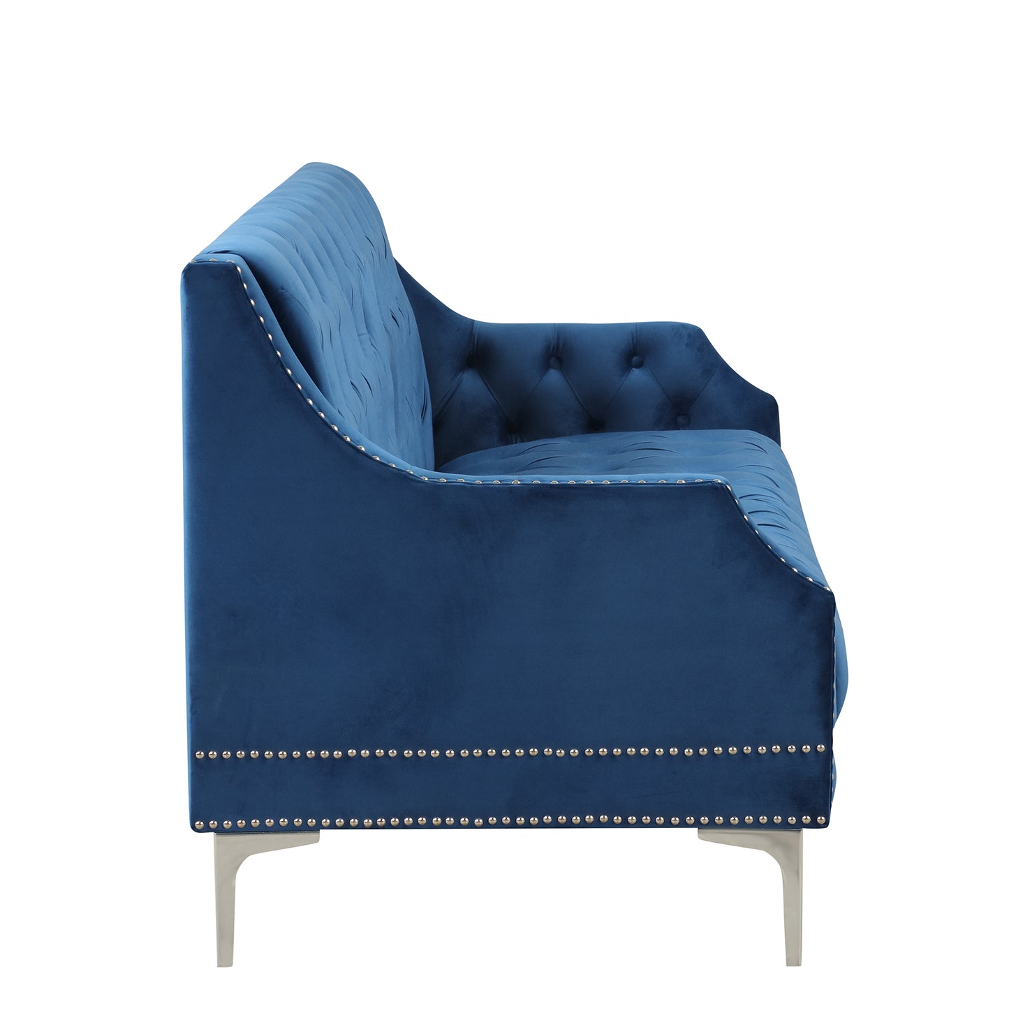 78-Inch Blue Plush Upholstered Modern Sofa with Metal Legs