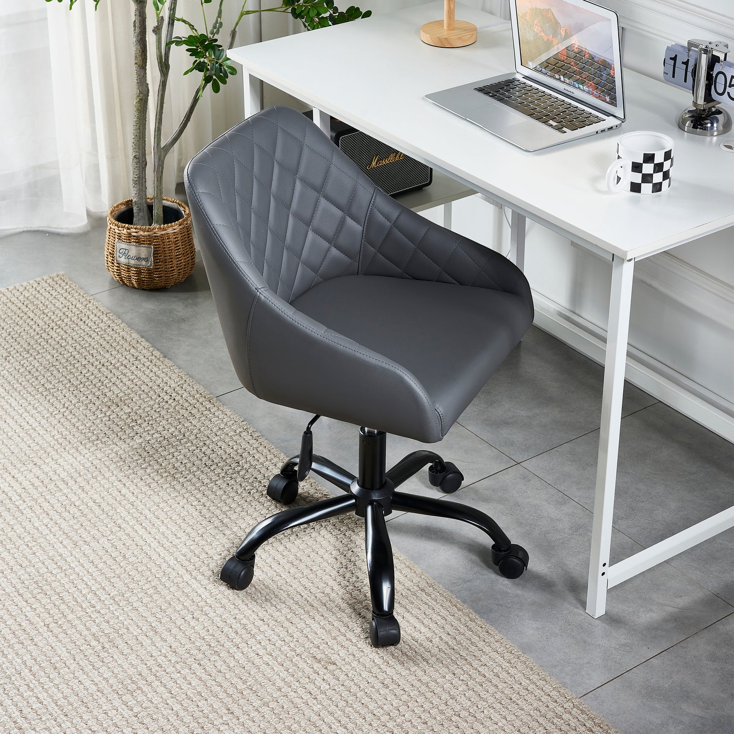 INO Design Home Contemporary PU Leather Adjustable Office Desk Chair, Ergonomic Swivel Chair, Durable and Reliable,Smooth Movement (Grey)