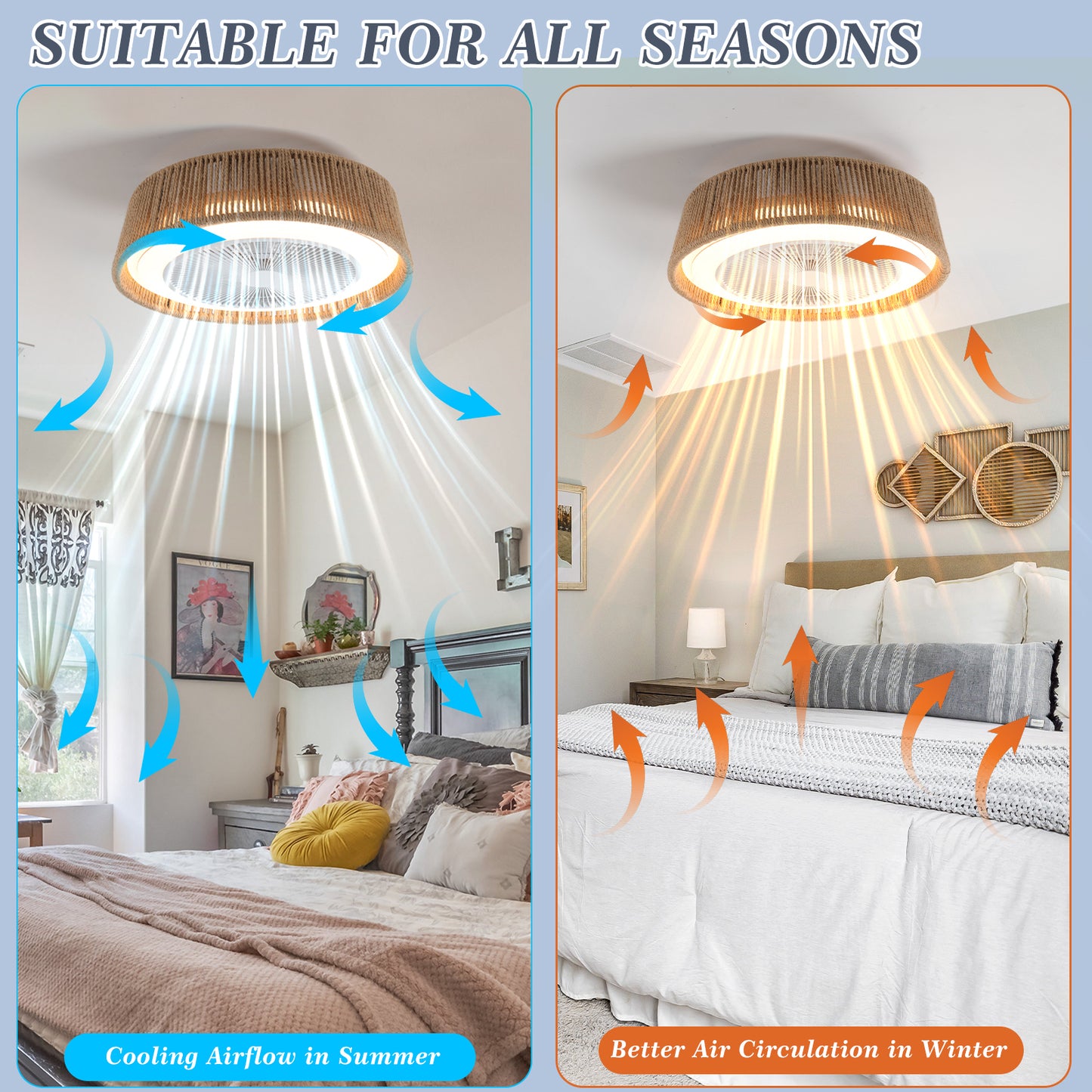 Elegant LED Dimmable Ceiling Fan Light Fixture with Remote Control - Bohemian Style