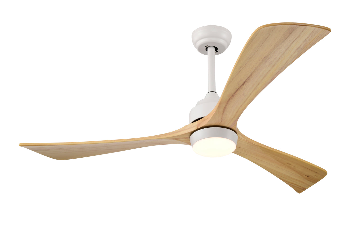 52-Inch Industrial Style Ceiling Fan with Lights and Remote Control - White Wood Finish