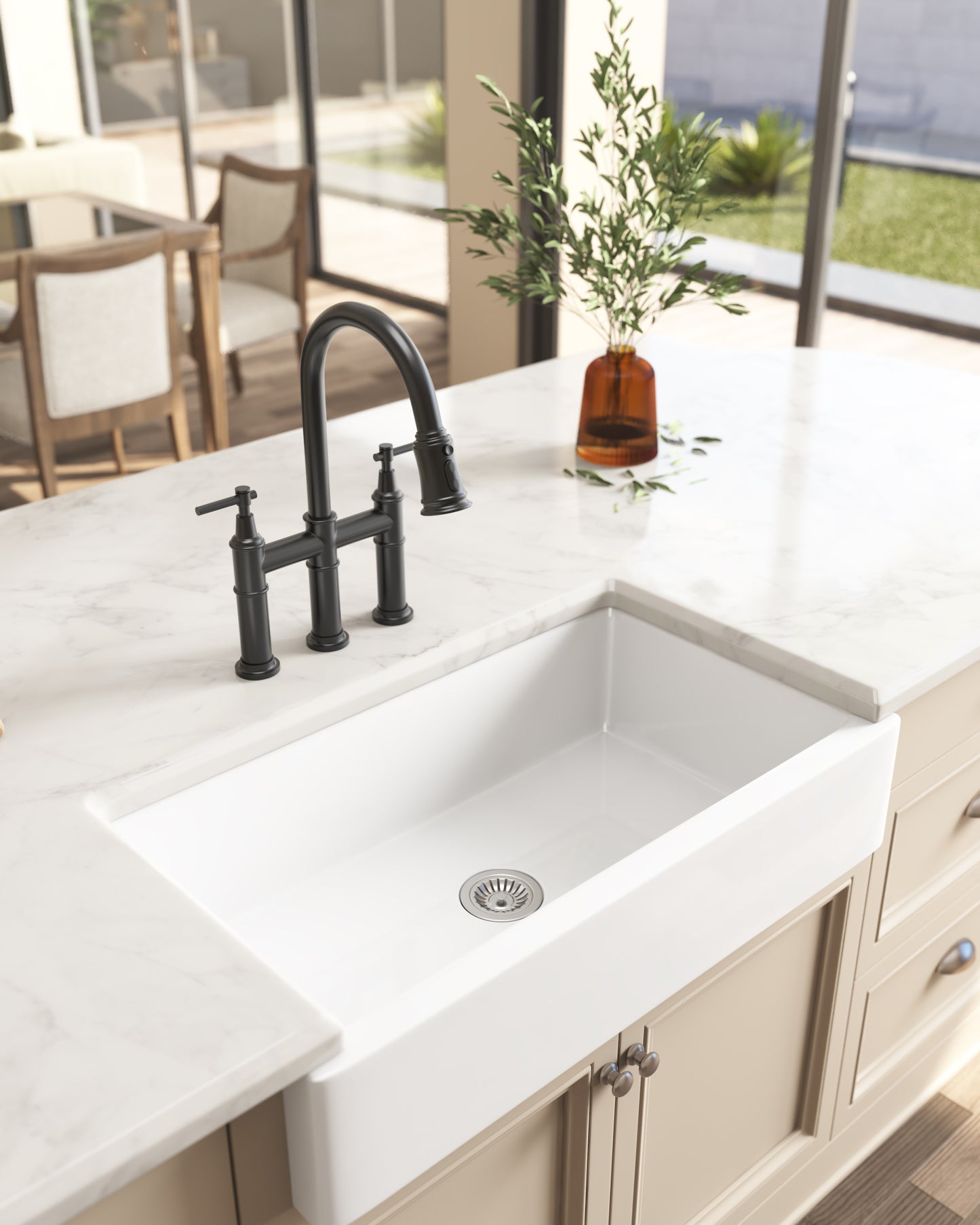 Deep White Farmhouse Kitchen Sink with Single Bowl