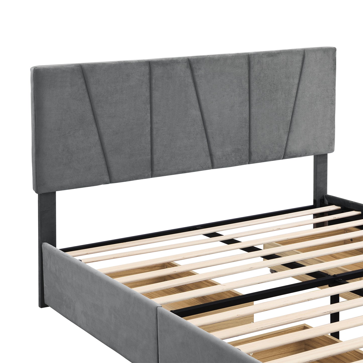 Queen Size Upholstery Platform Bed with Four Drawers on Two Sides, Adjustable Headboard, Grey(: WF291774EAA)