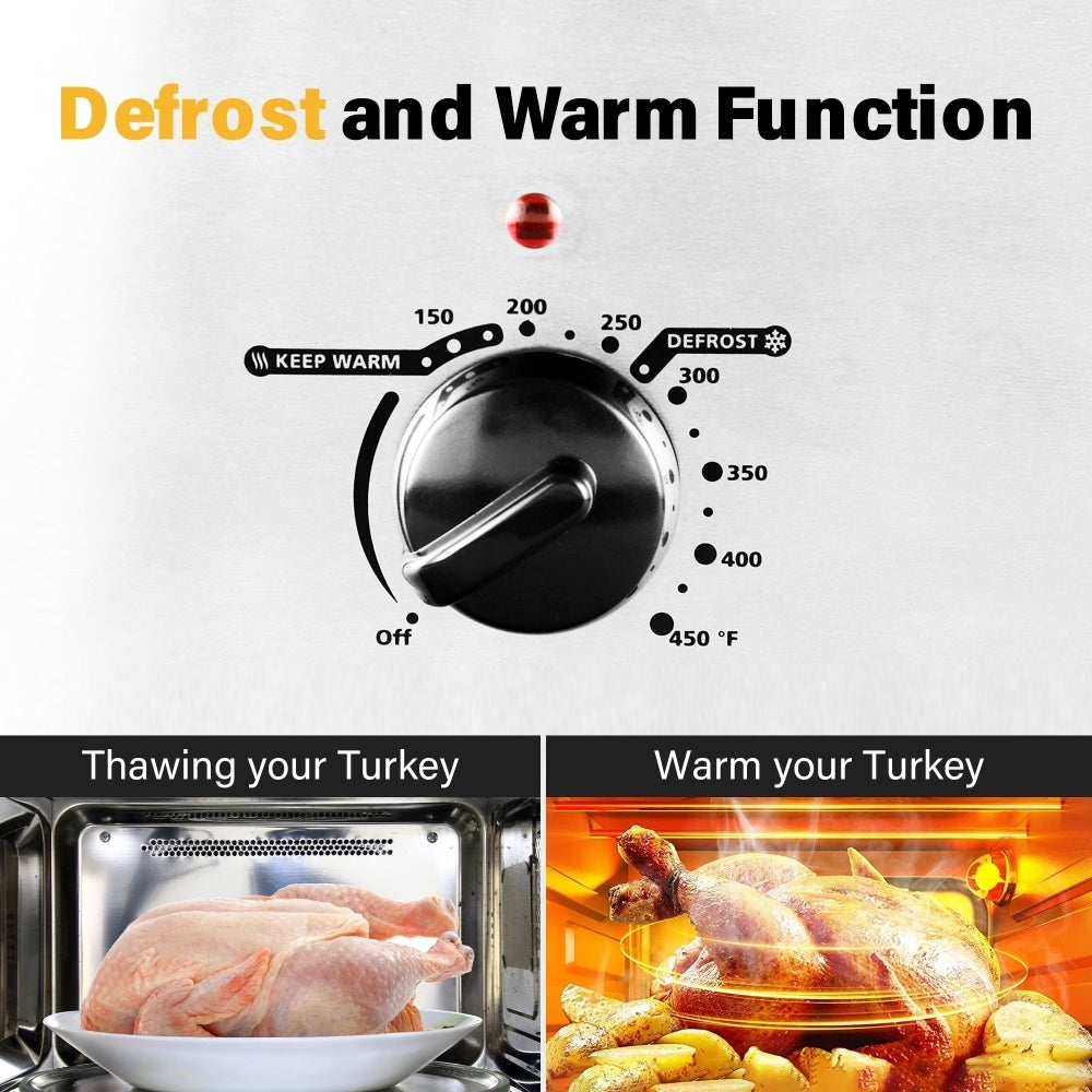 White Stainless Steel Electric Turkey Roaster with Temperature Control and See-through Lid