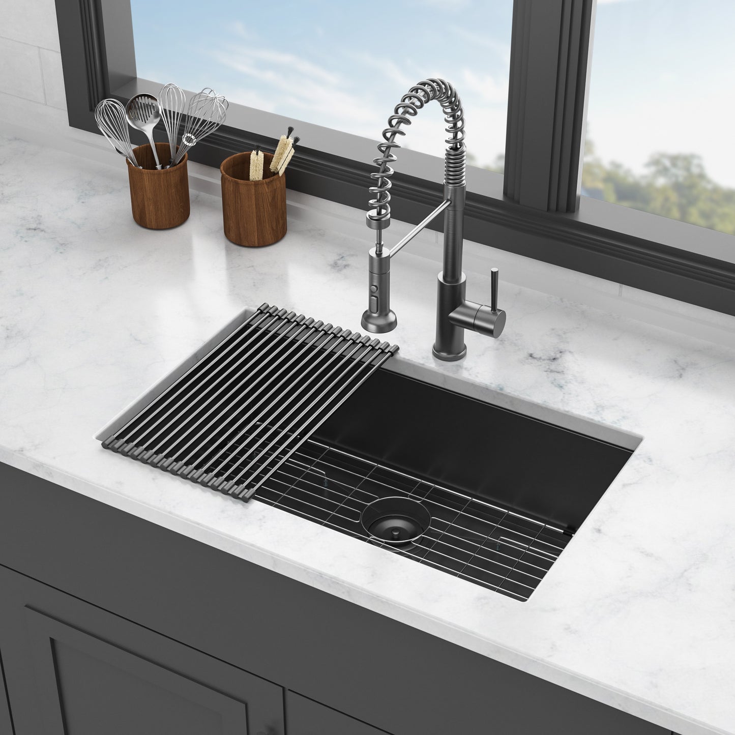 Gunmetal Black Undermount Kitchen Sink - 30x 18x 9 Stainless Steel Single Basin