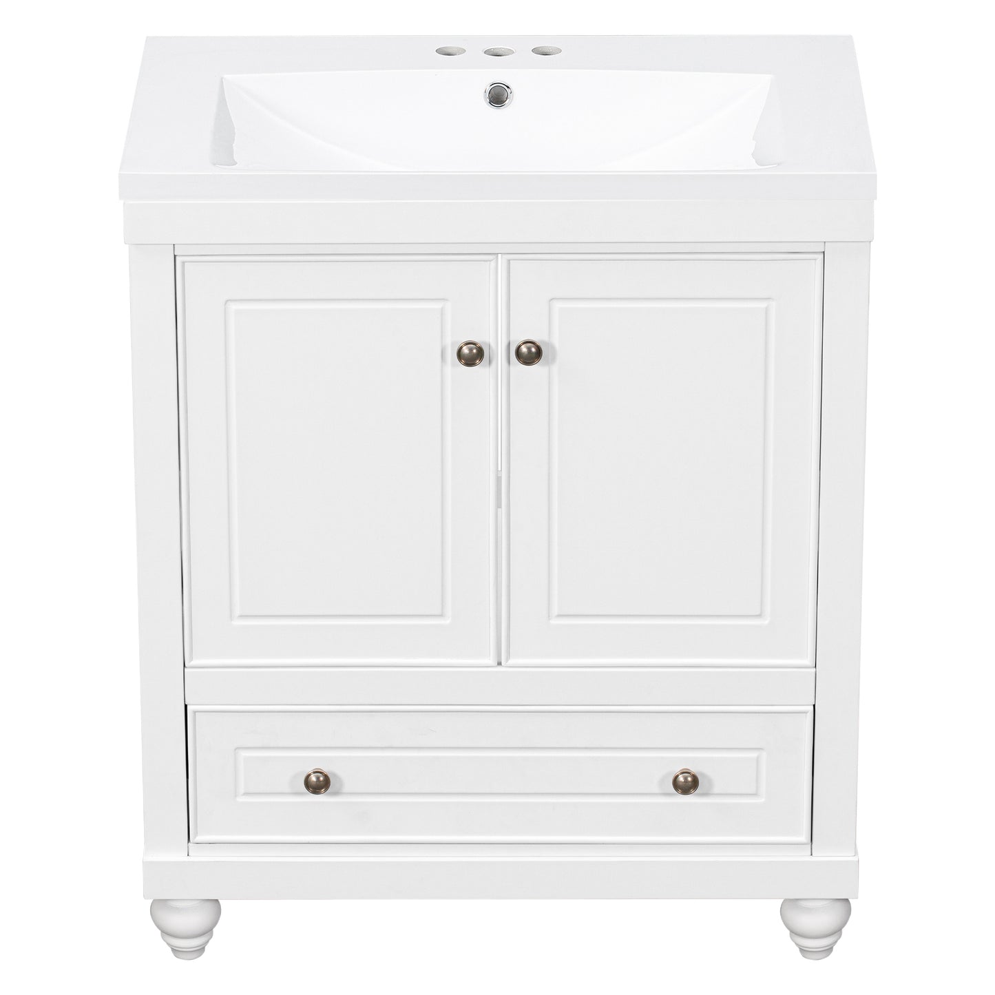 30" Bathroom Vanity with Sink, Combo, Cabinet with Doors and Drawer, Solid Frame and MDF Board, White