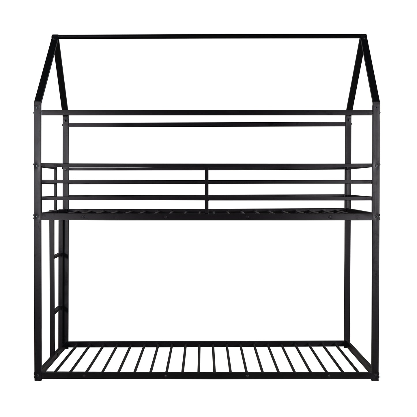 Kids' Twin House Bunk Bed with Ladder in Black