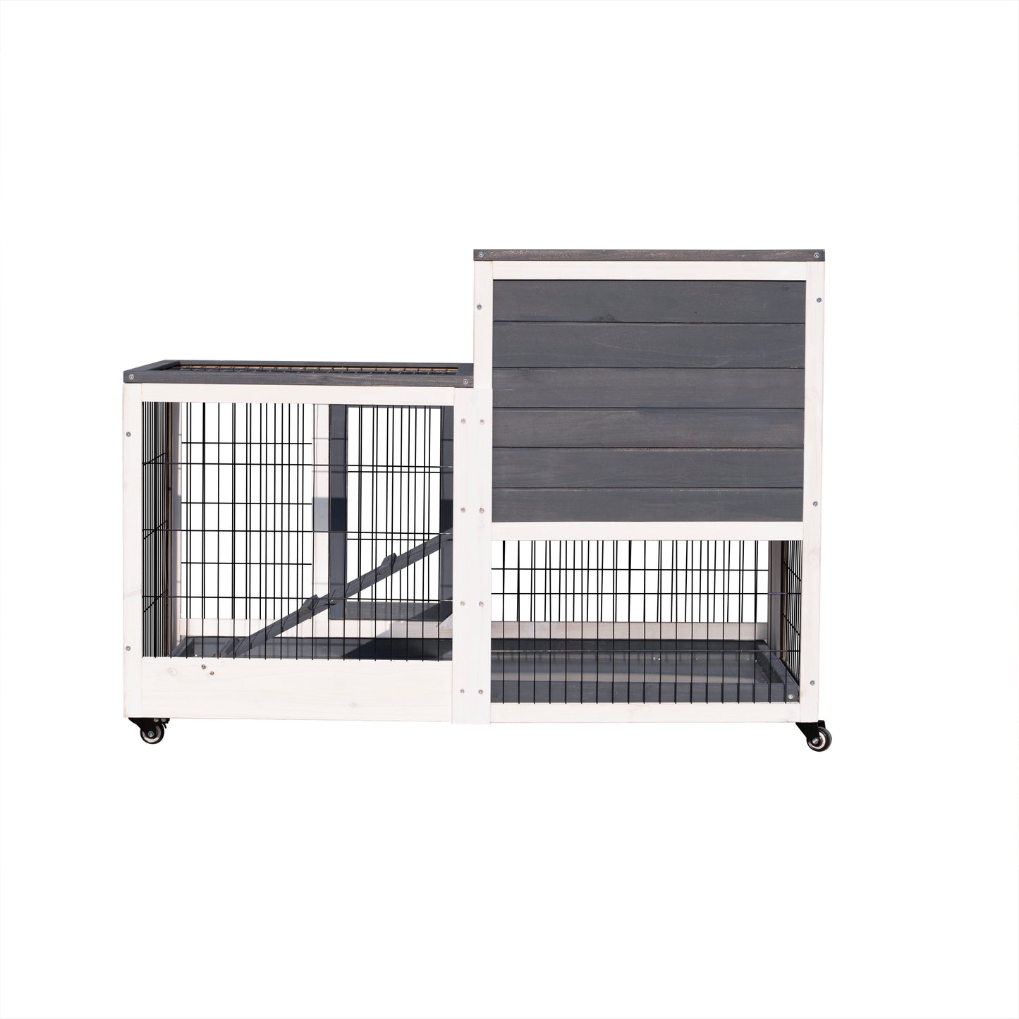 Removable Tray Ramp wooden outdoor rabbit hutch small animal coop with running cage with Enclosed Run with Wheels, Ramp, Removable Tray Ideal